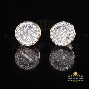 King  of Bling's VVS 'D' 1.00ct Moissanite Men's/Womens 925 Silver Yellow Round Stud Earrings