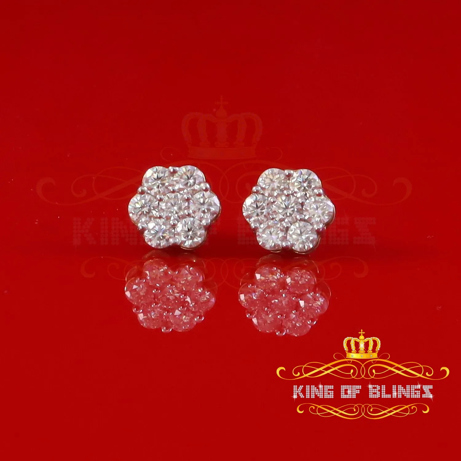 King  of Bling's Women's 925 Silver Yellow 2.25ct VVS 'D' Moissanite flower Stud Earrings