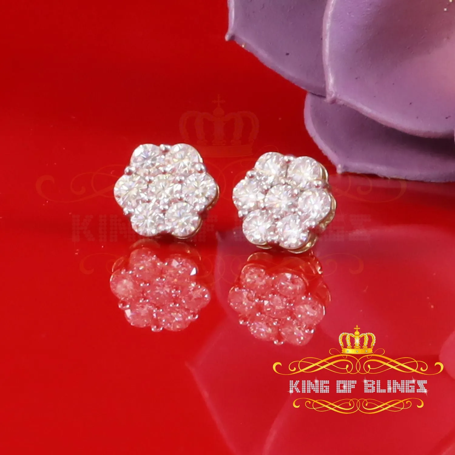 King  of Bling's Women's 925 Silver Yellow 2.25ct VVS 'D' Moissanite flower Stud Earrings