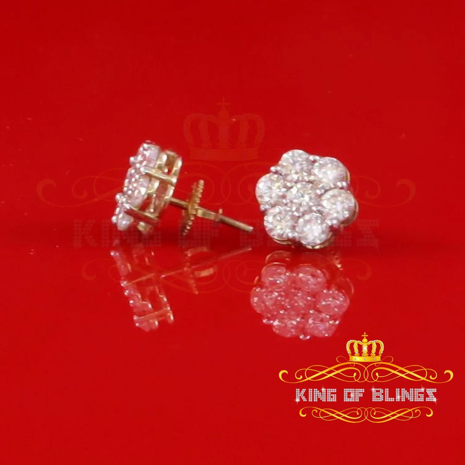 King  of Bling's Women's 925 Silver Yellow 2.25ct VVS 'D' Moissanite flower Stud Earrings