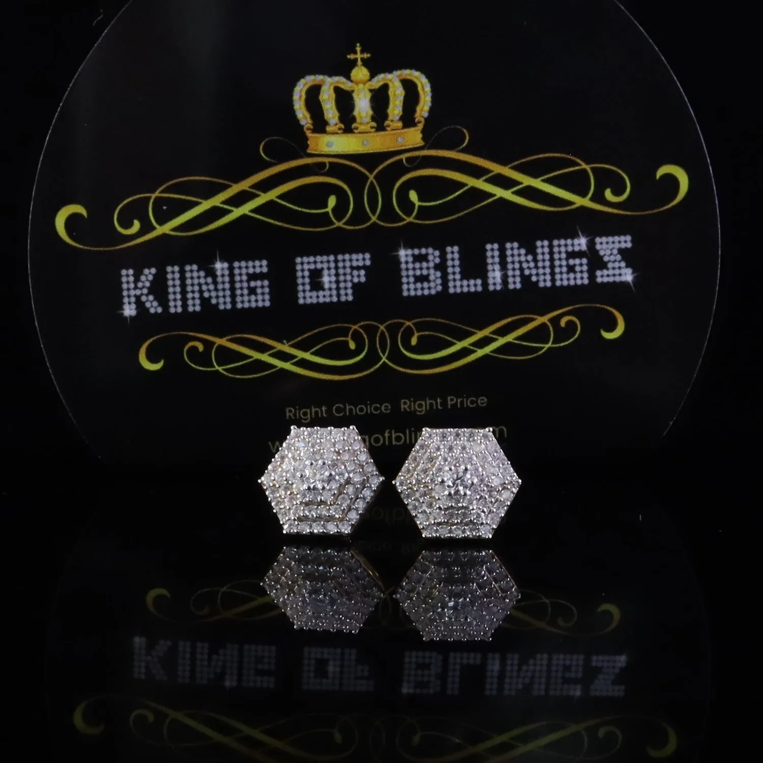 King  of Bling's Yellow Hexogonal Stud 1.0ct VVS 'D' Moissanite 925 Silver Earrings Men's/Womens