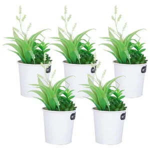 Kuber Industries Artificial Plants for Home D?cor|Natural Looking Indoor Fake Plants with Pot|Artificial Flowers for Decoration-Pack of 5 (Green)