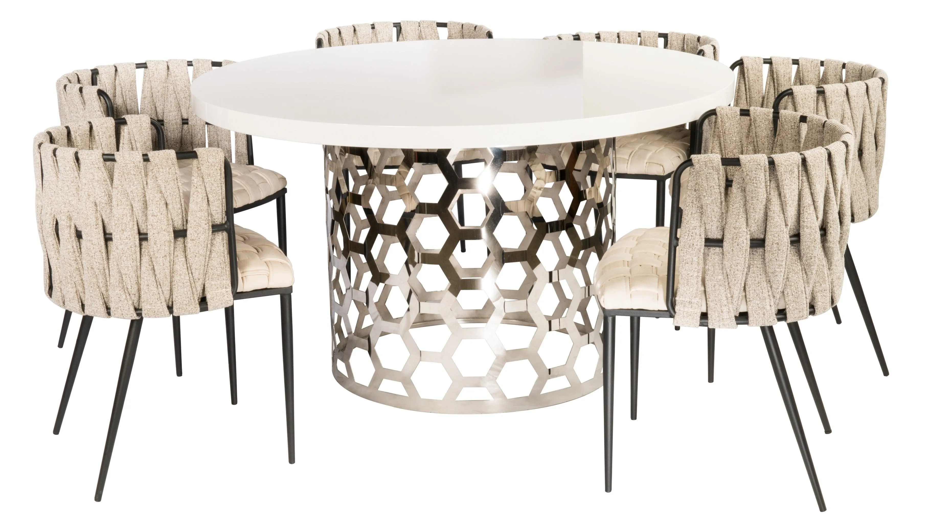 Laguna Dining Set for 6 with Off White and Off White Chairs