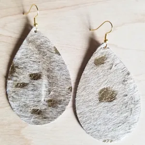 **Leather Teardrop Earrings-Cream and Gold Hair On Hide 221i