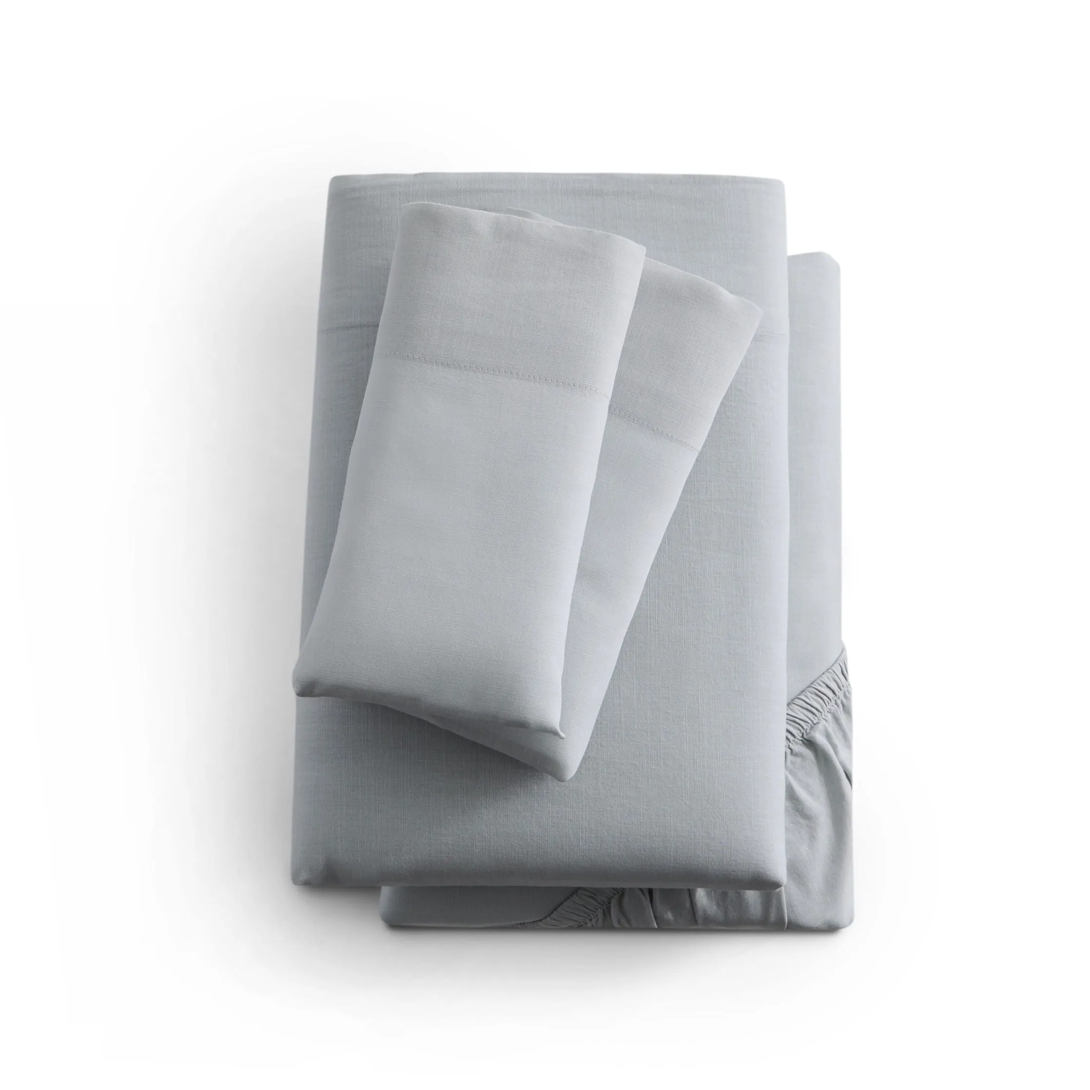 Linen-Weave Cotton Split Queen Sheet Set - Fog