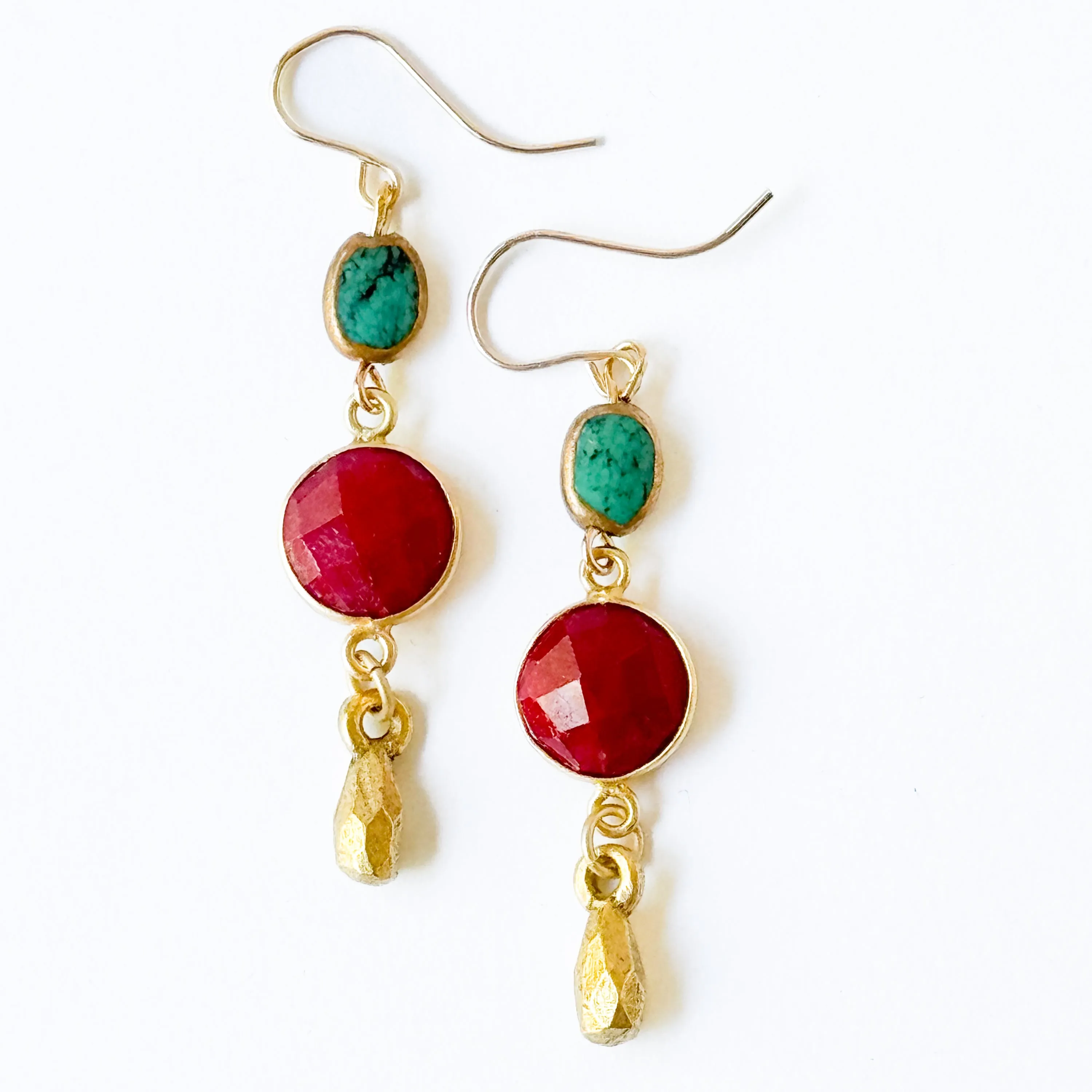 Long Ruby and Turquoise Gemstone Earrings - WS