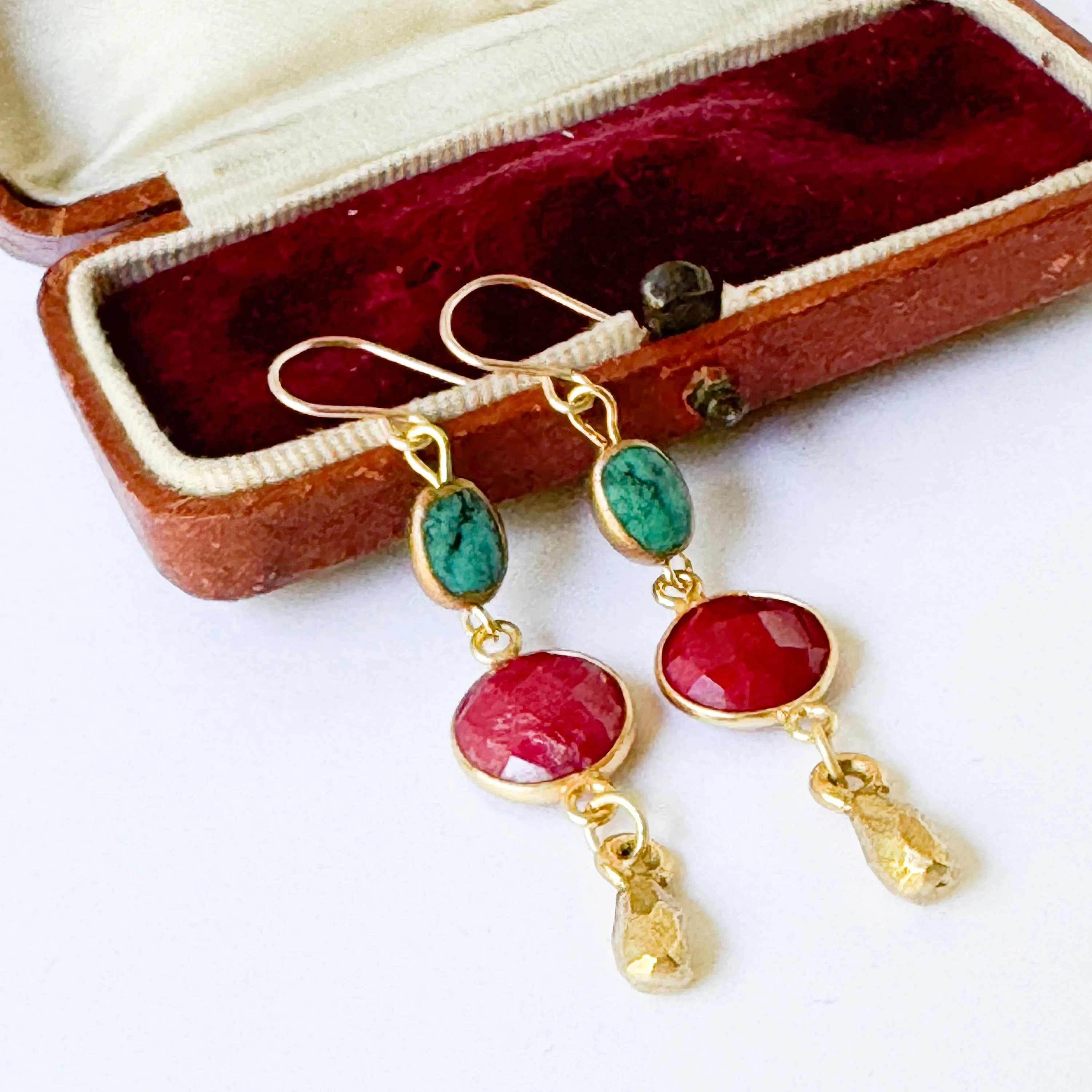 Long Ruby and Turquoise Gemstone Earrings - WS