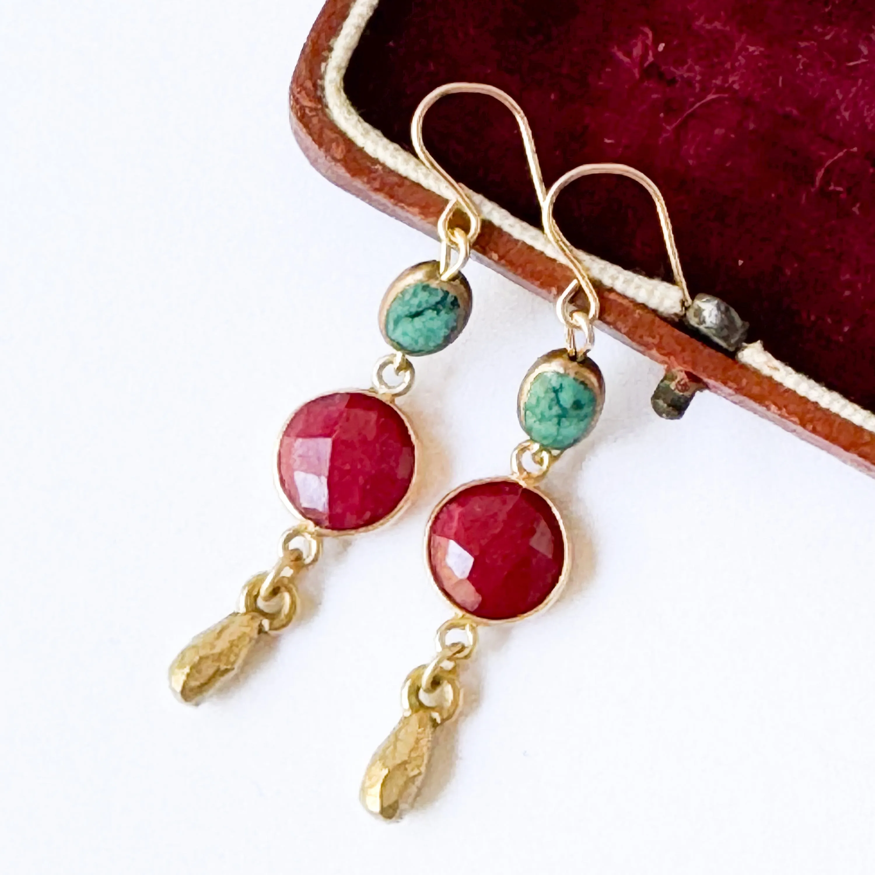 Long Ruby and Turquoise Gemstone Earrings - WS