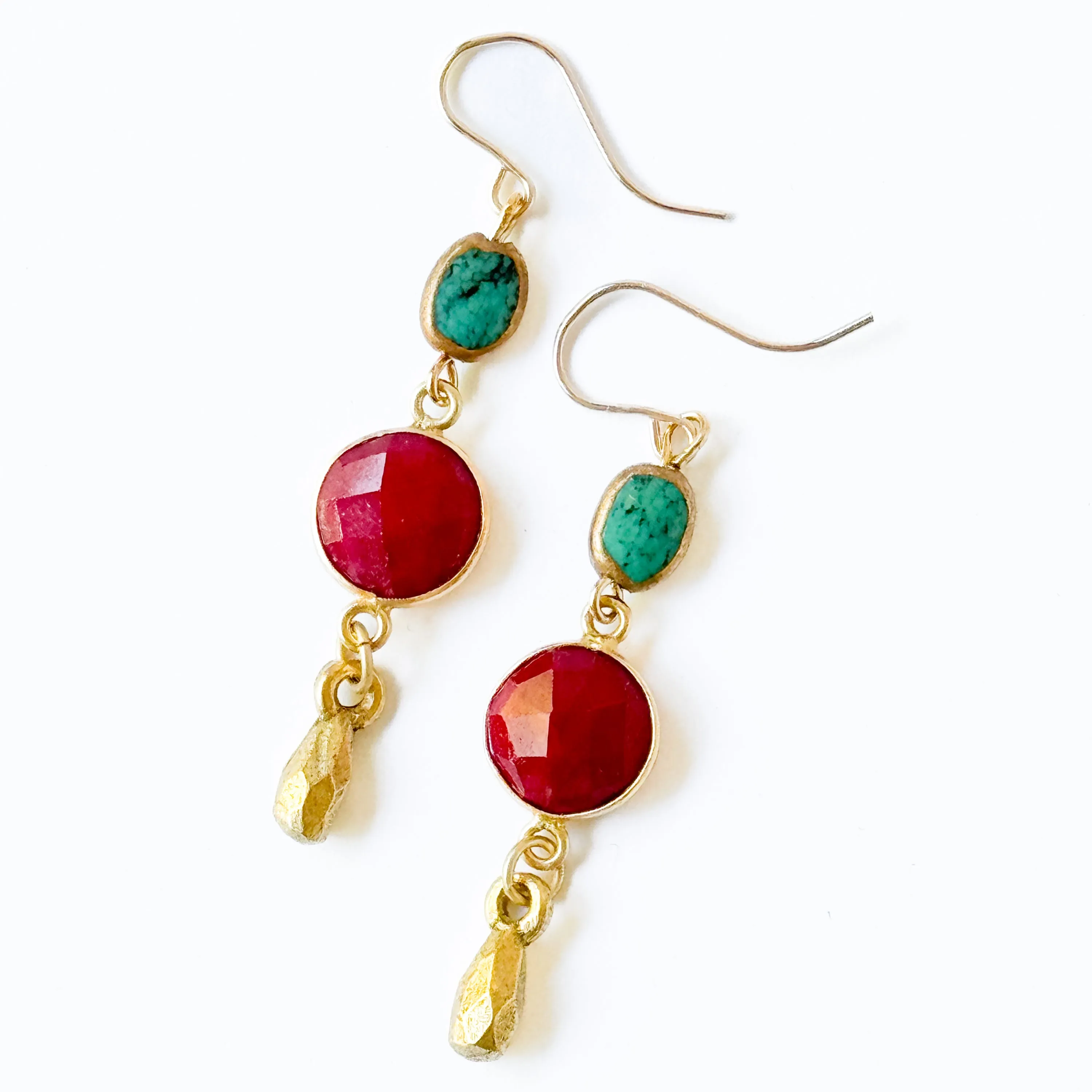 Long Ruby and Turquoise Gemstone Earrings - WS