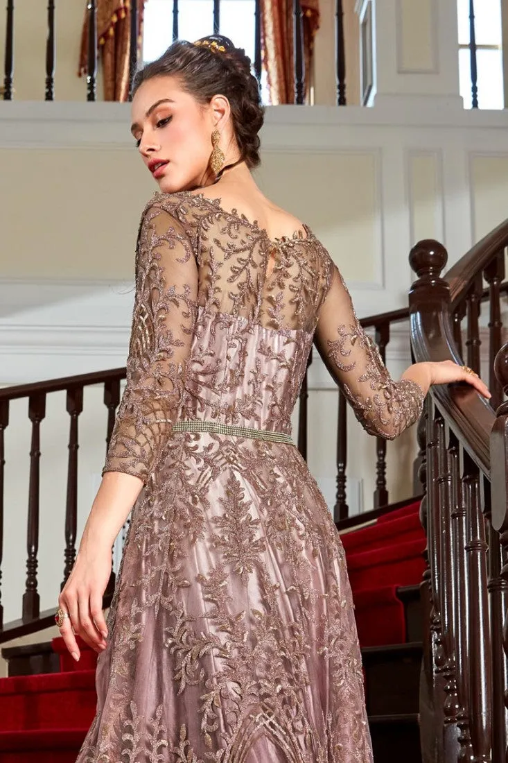 Mauve Color Net Embroidered Anarkali Suit