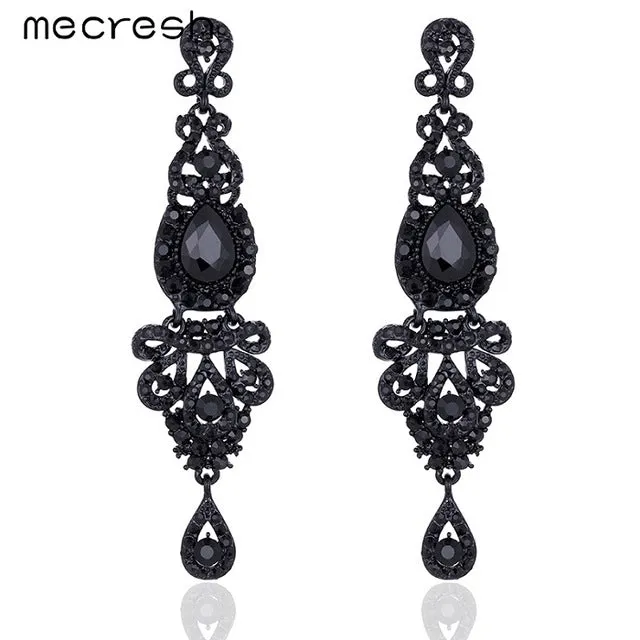 Mecresh 5 Colors Long Earrings Crystal Silver Color Women Bridal Chandelier Pendante Wedding Earrings Engagement Jewelry EH162