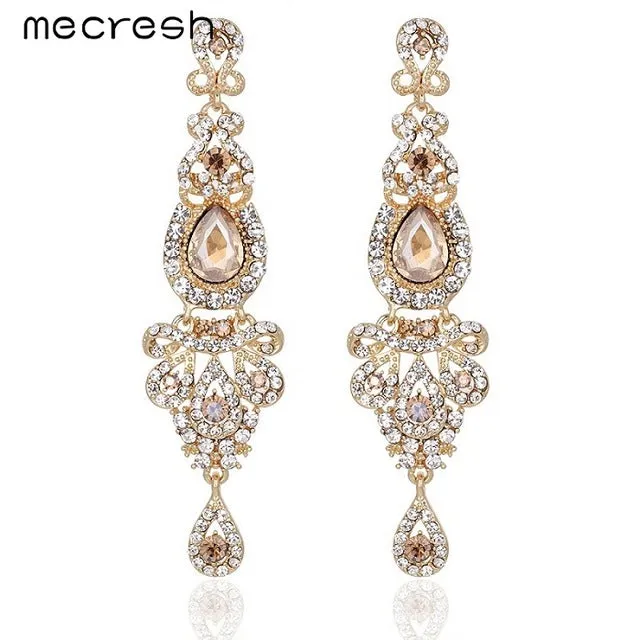 Mecresh 5 Colors Long Earrings Crystal Silver Color Women Bridal Chandelier Pendante Wedding Earrings Engagement Jewelry EH162