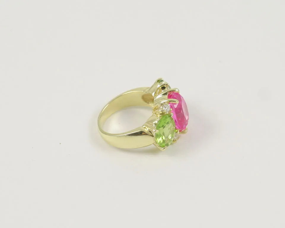 Medium GUM DROP™ Ring with Pink Topaz and Peridot and Diamonds