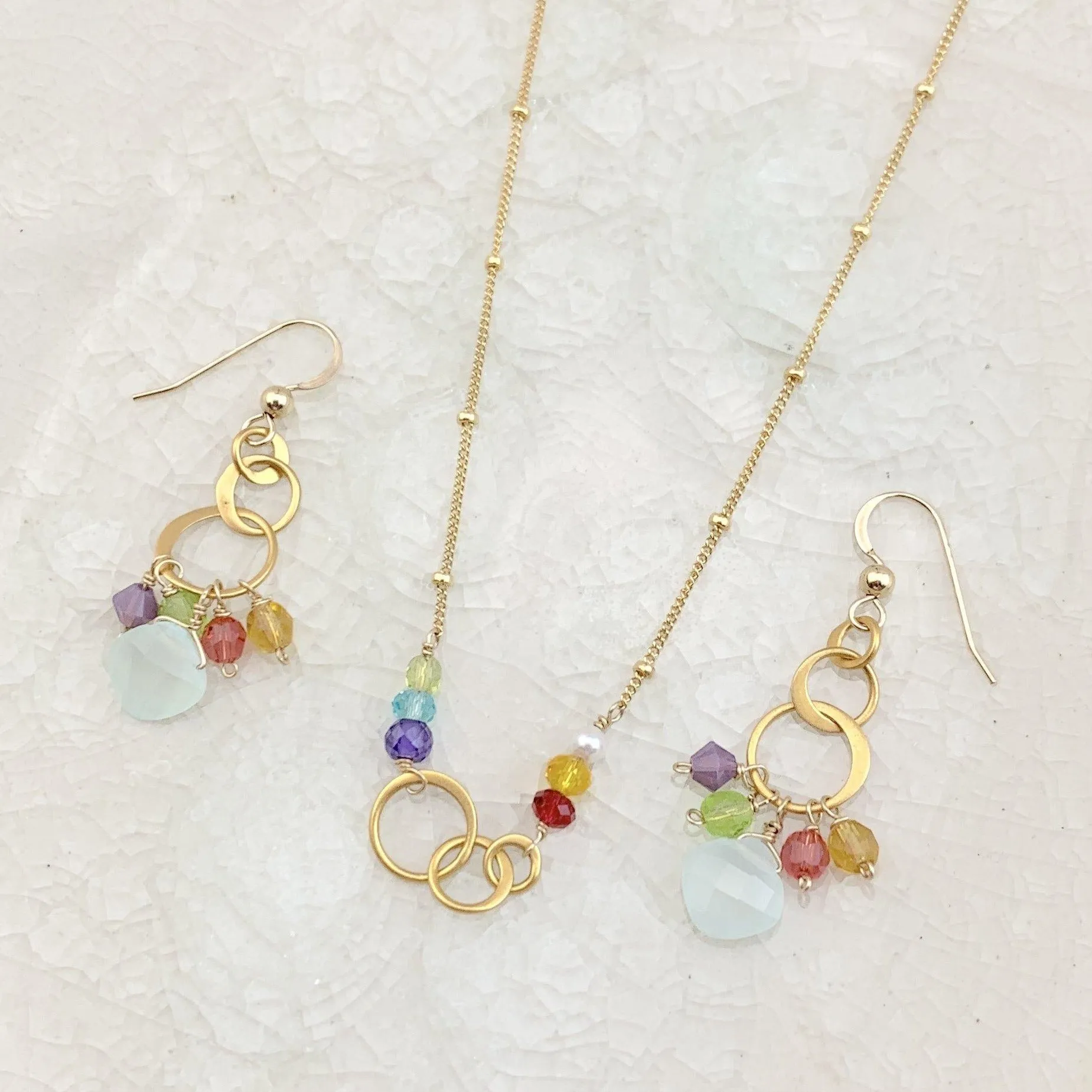 Mini Bubbles Colorful Layering Necklace and Earrings Set