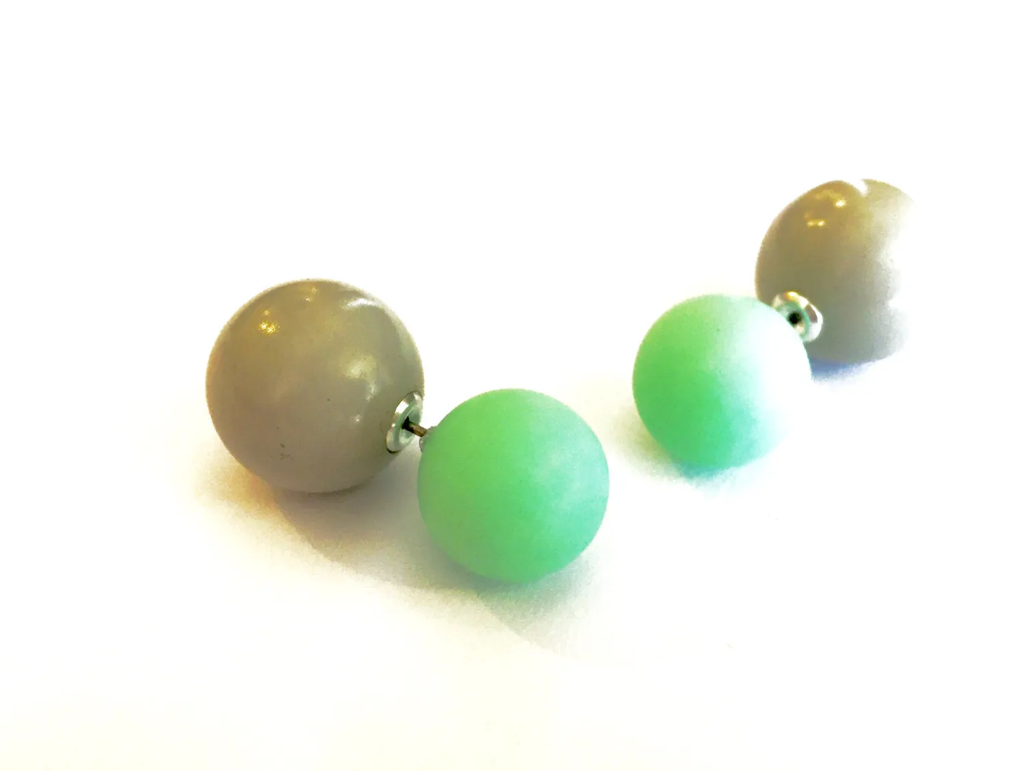 Mint Green and Grey 2 Sided Stud Earrings