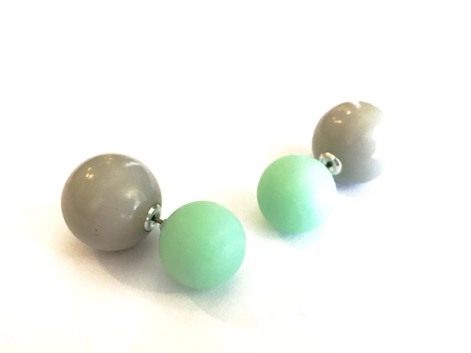 Mint Green and Grey 2 Sided Stud Earrings