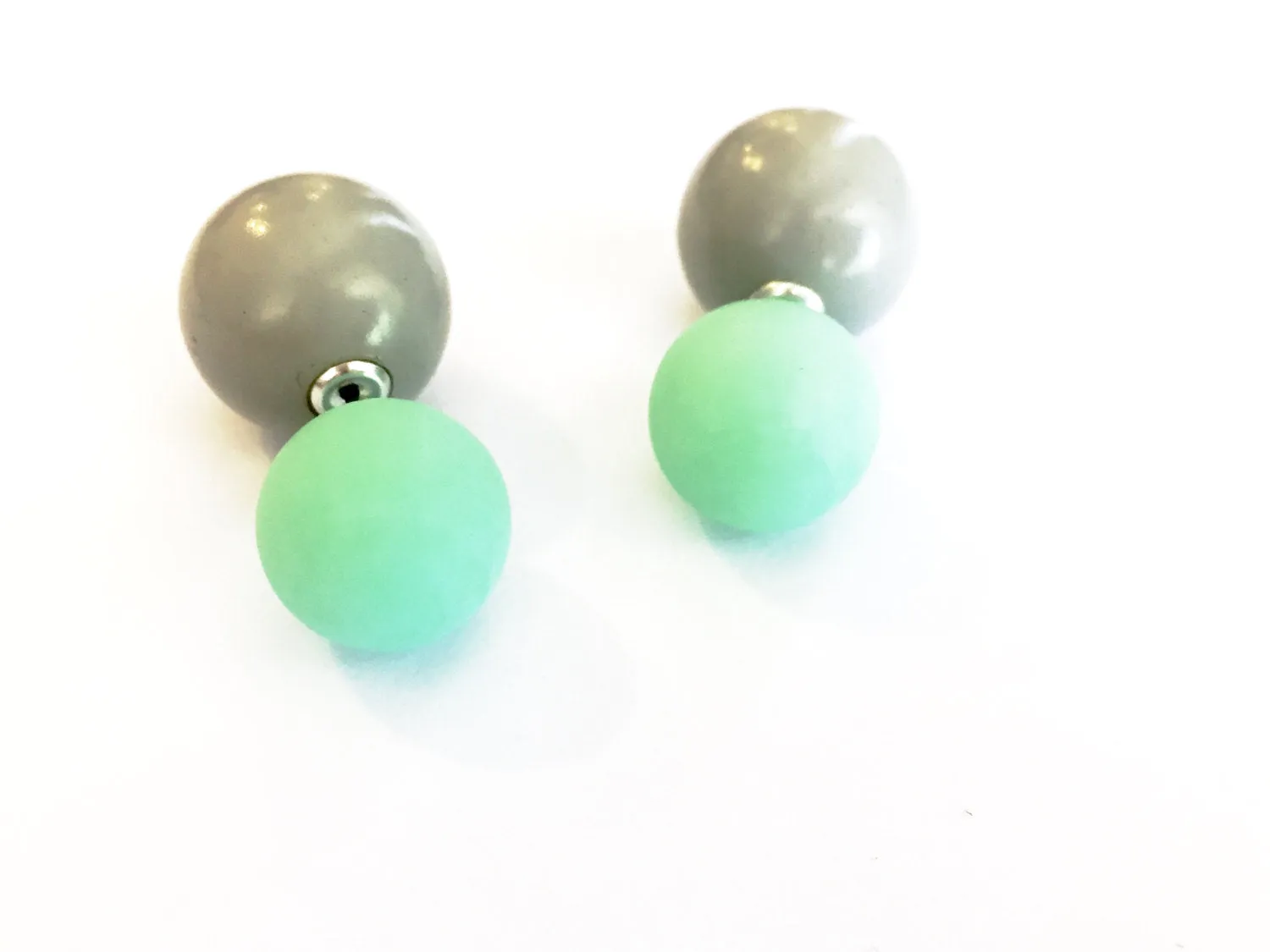 Mint Green and Grey 2 Sided Stud Earrings