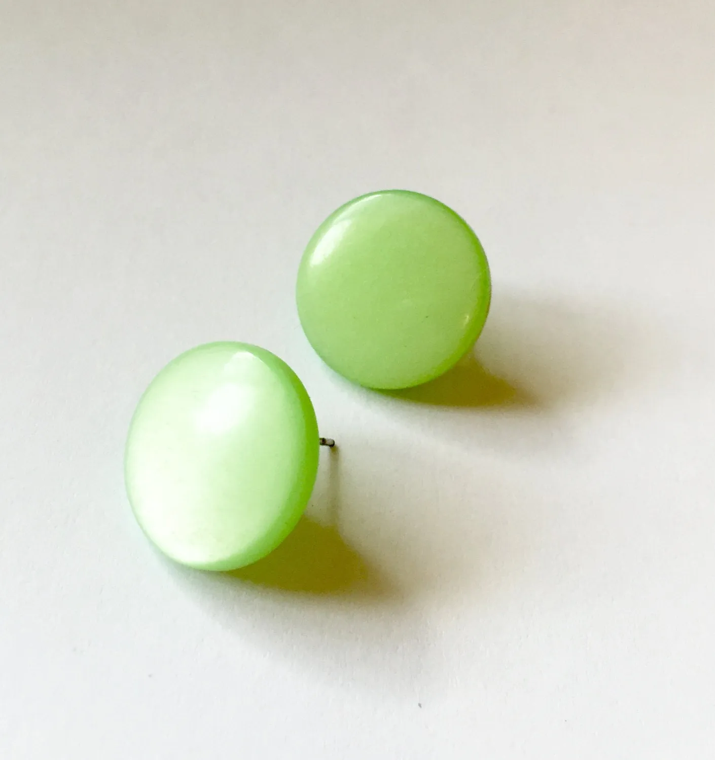 Mint Green Moonglow Beveled Disc Stud Earrings