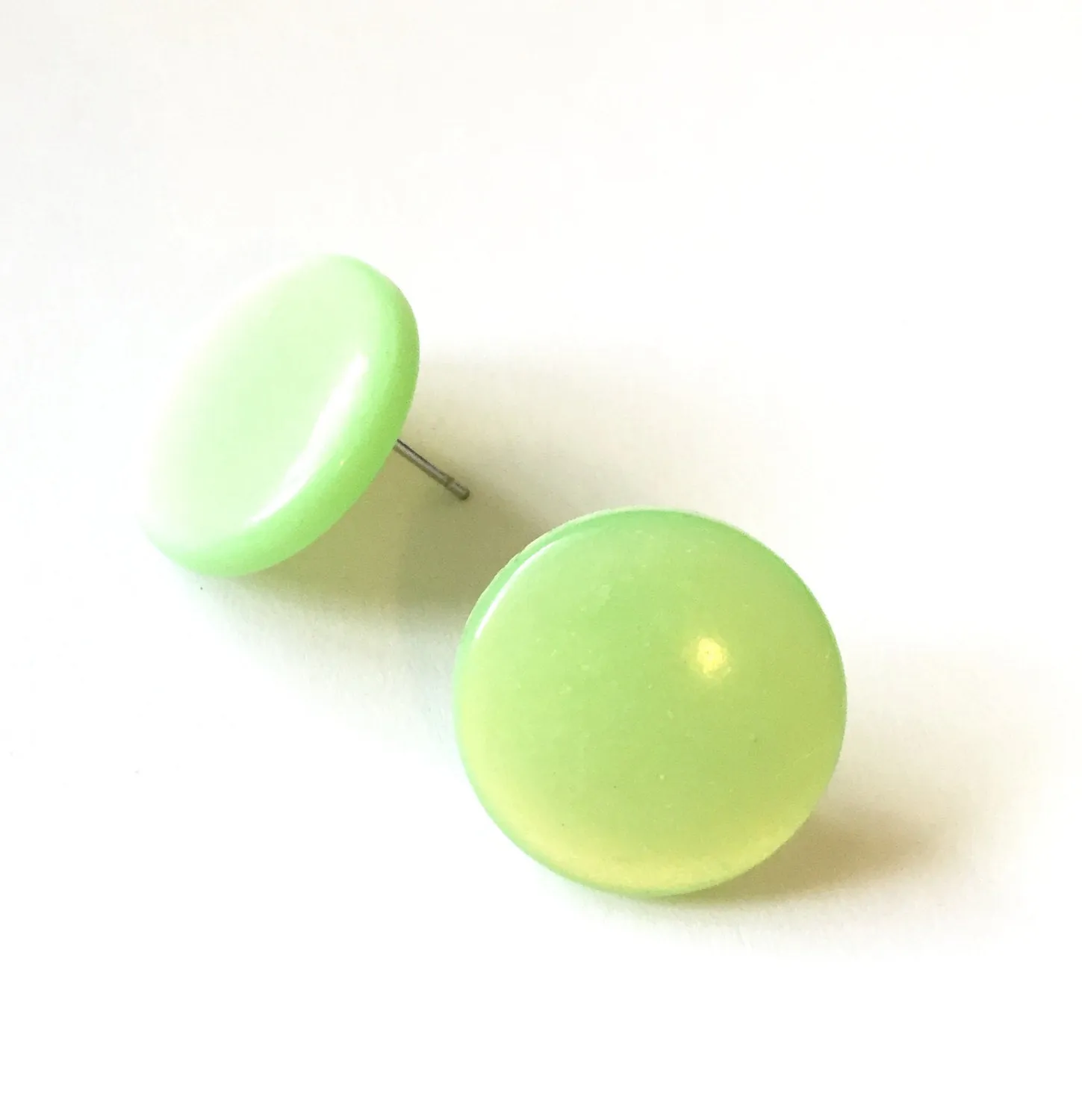 Mint Green Moonglow Beveled Disc Stud Earrings