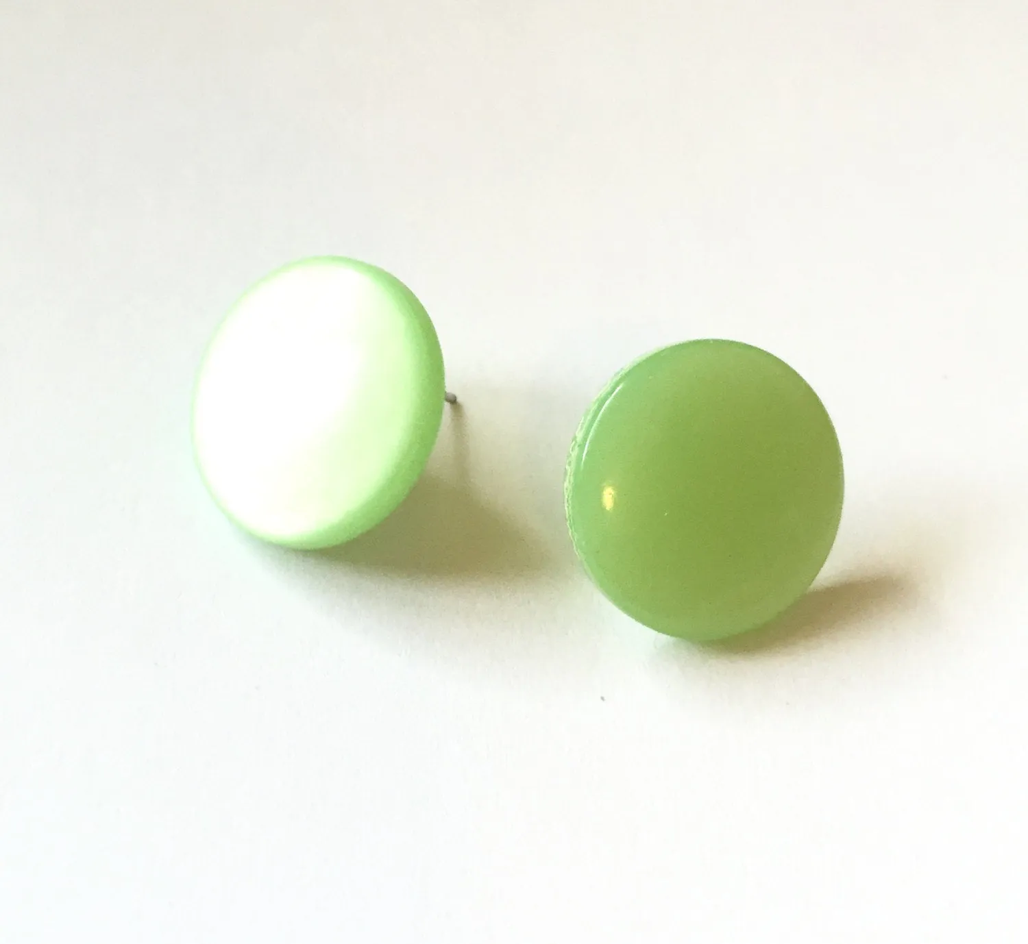 Mint Green Moonglow Beveled Disc Stud Earrings