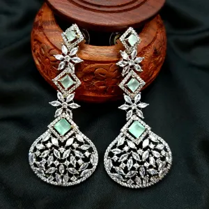 Mint Green White AD Zircon(CZ) Long Earring