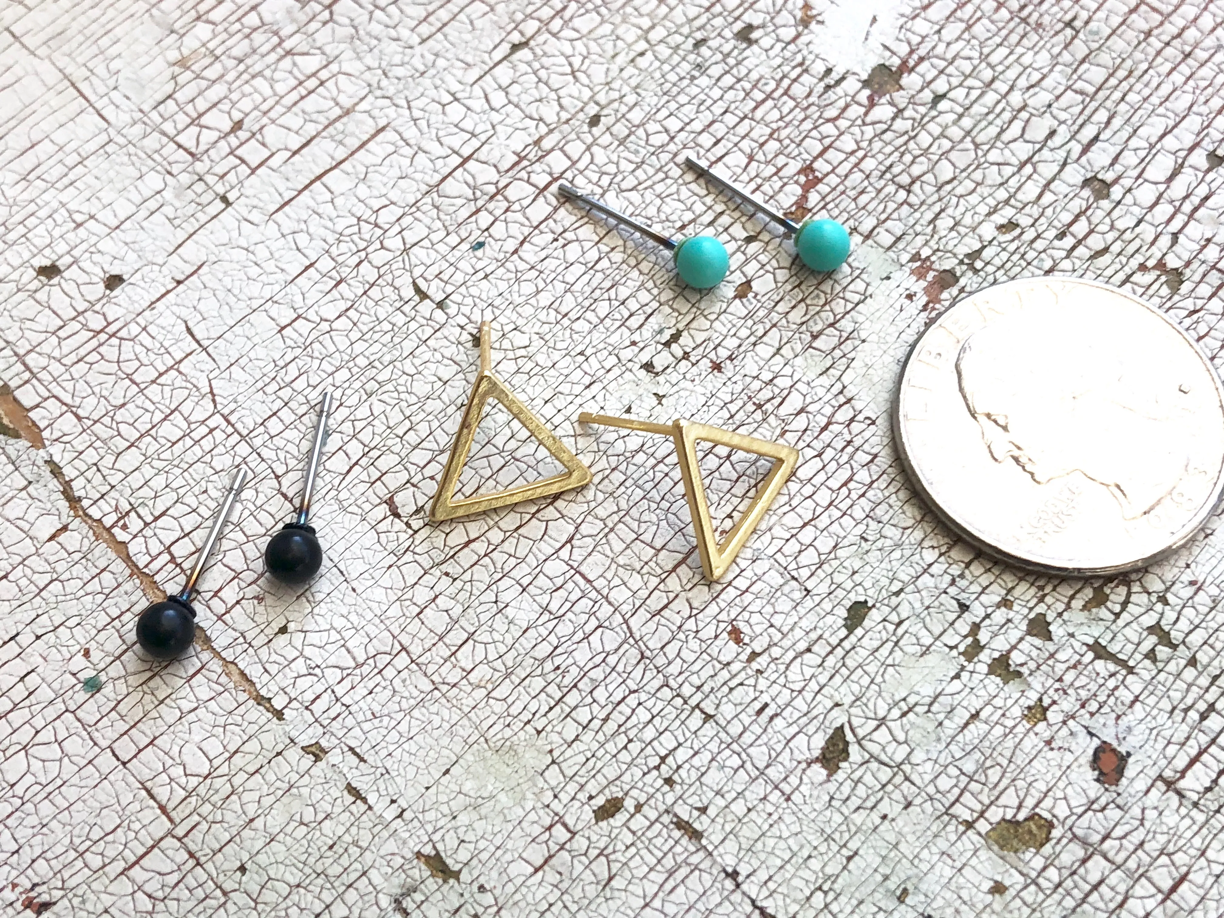 Mint Jet Black & Frosted Gold Triangle Tiny Geo Stud Earrings