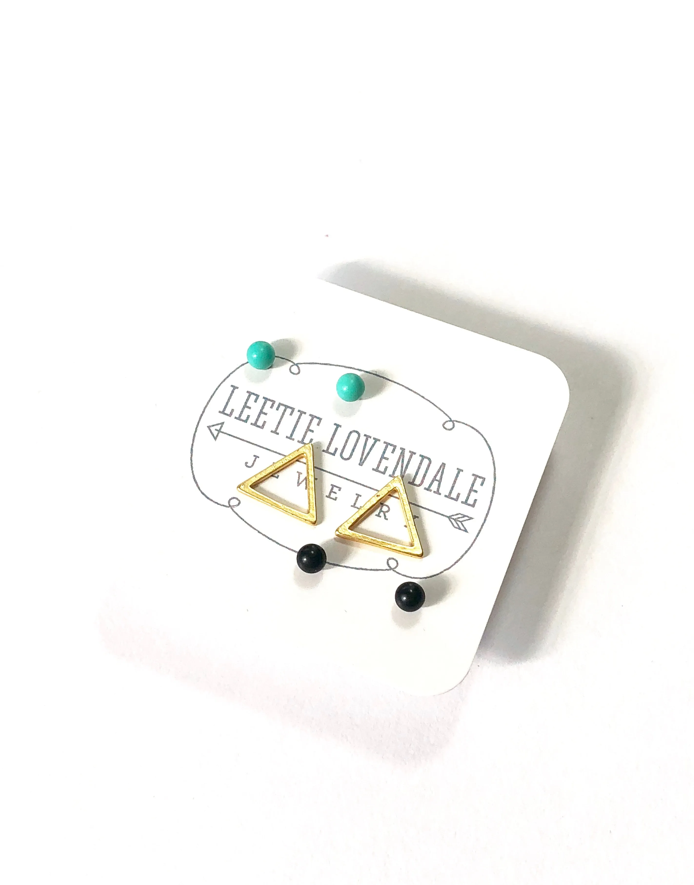 Mint Jet Black & Frosted Gold Triangle Tiny Geo Stud Earrings