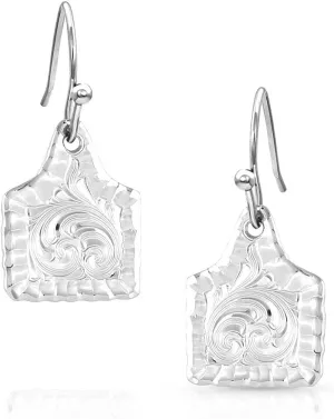 Montana Silversmiths Western Lifestyle Inspired Dangle Earrings (Chiseled Cow Tag)