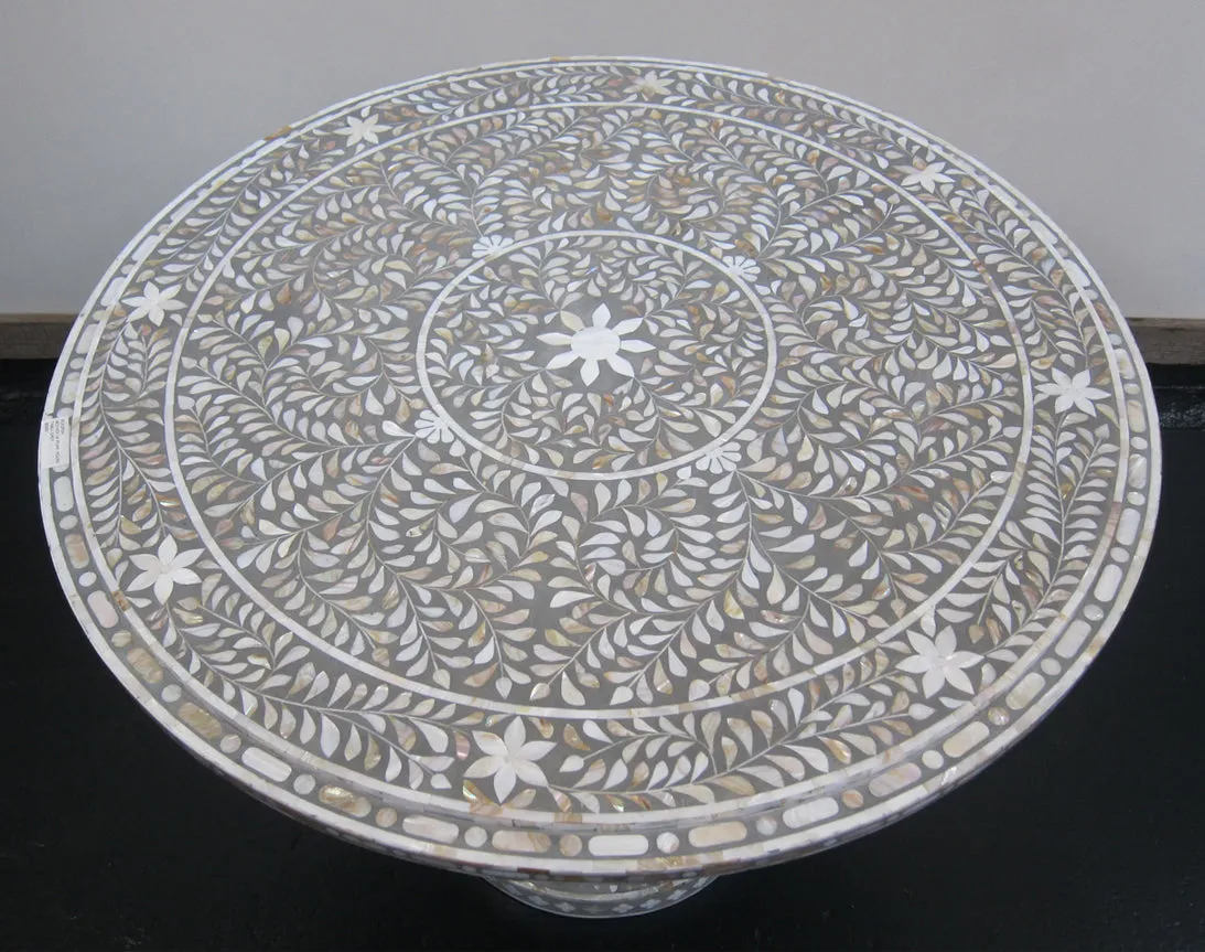 Mother Of Pearl Inlay Round Table Grey