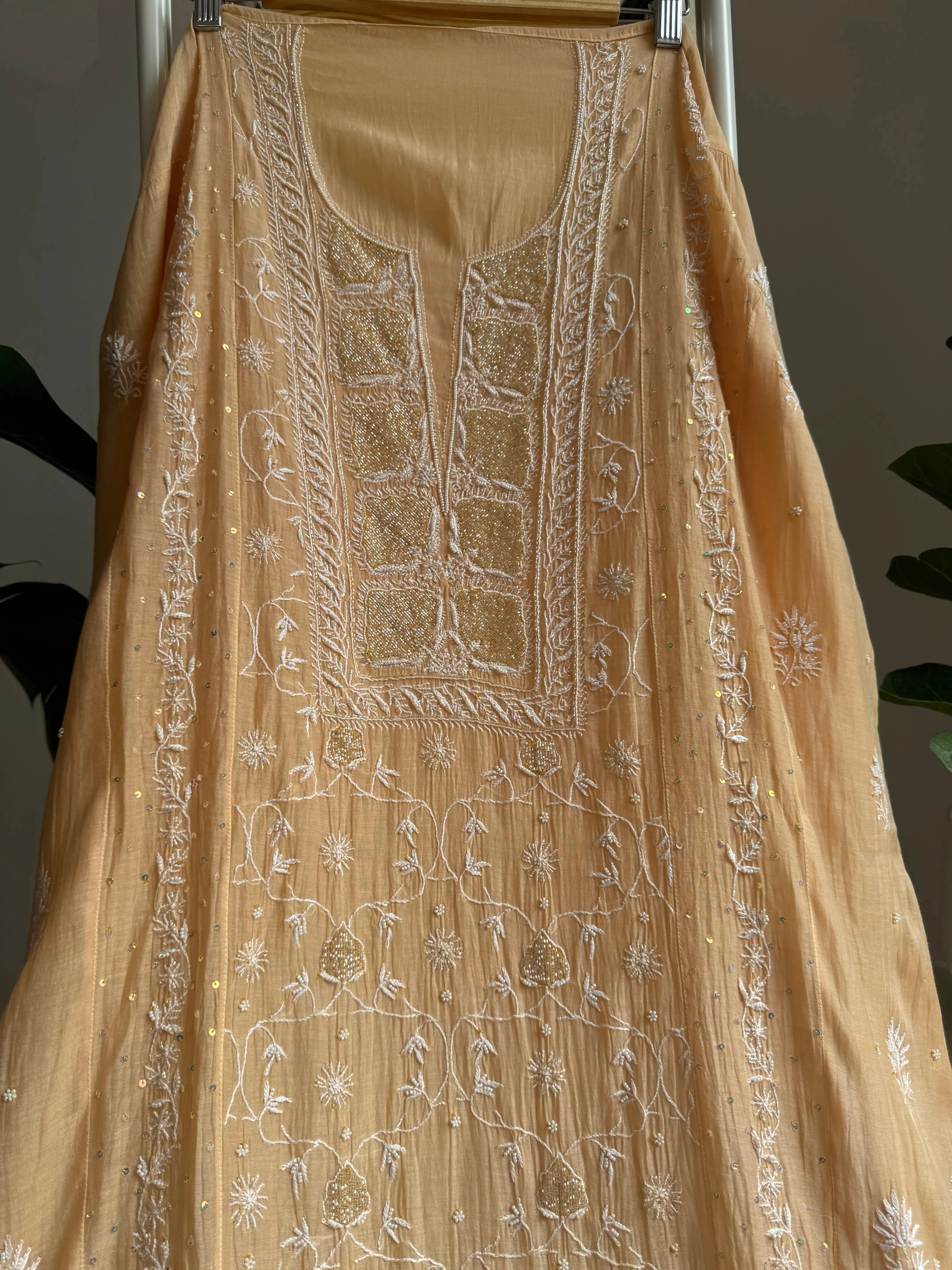 Mul Chanderi Straight Tunic - Light Coffee Brown