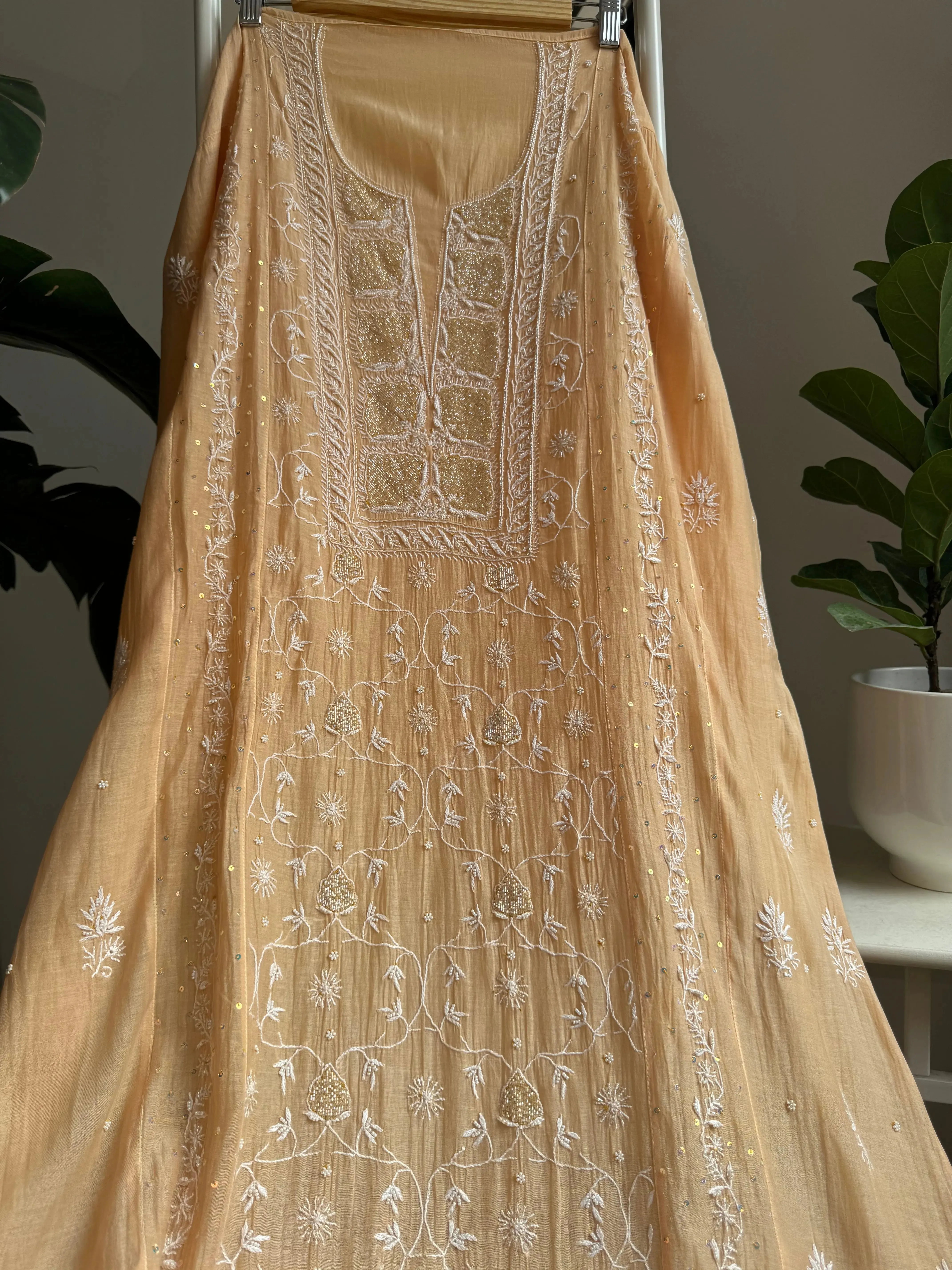 Mul Chanderi Straight Tunic - Light Coffee Brown