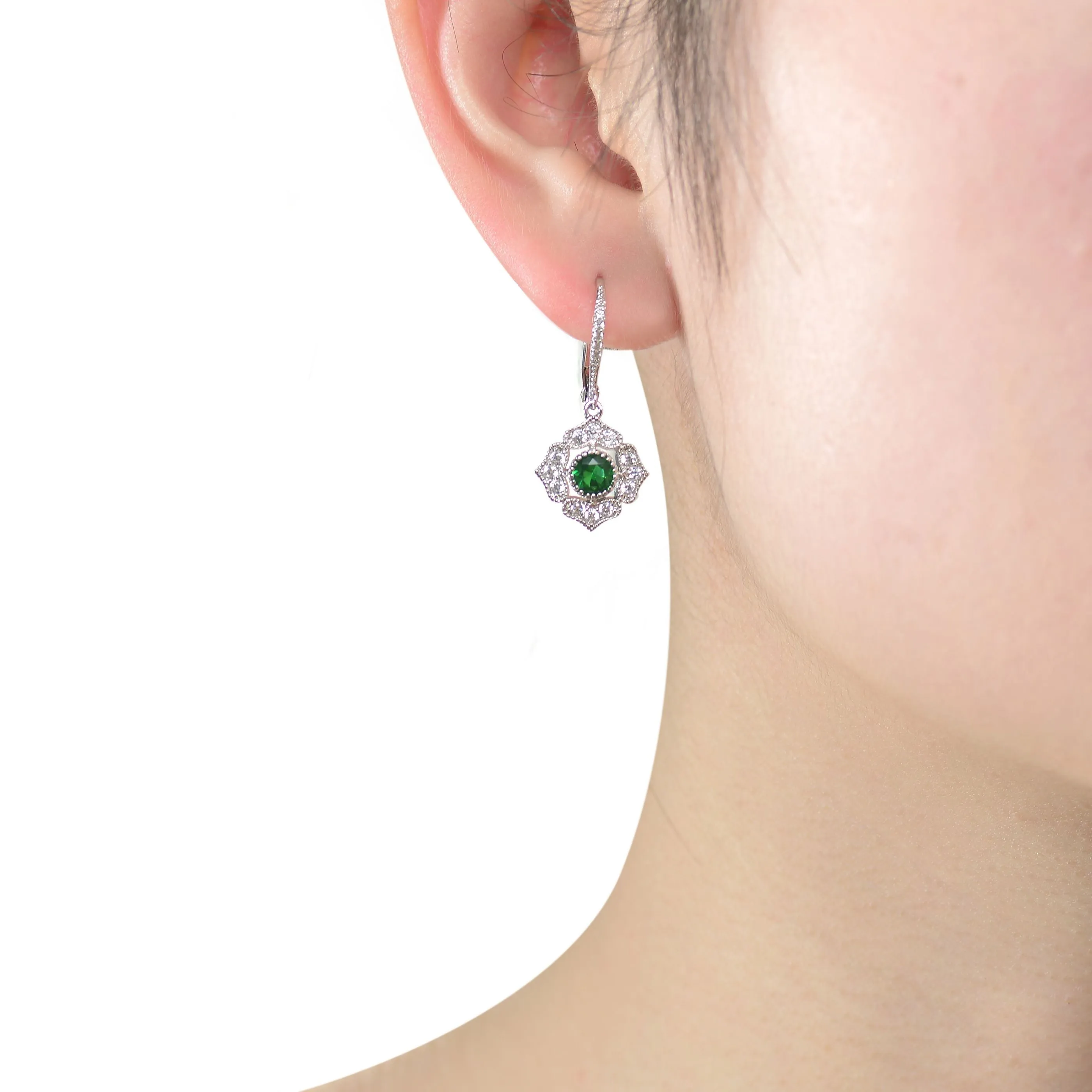 Noelle Green Petal Flower Drop Earrings