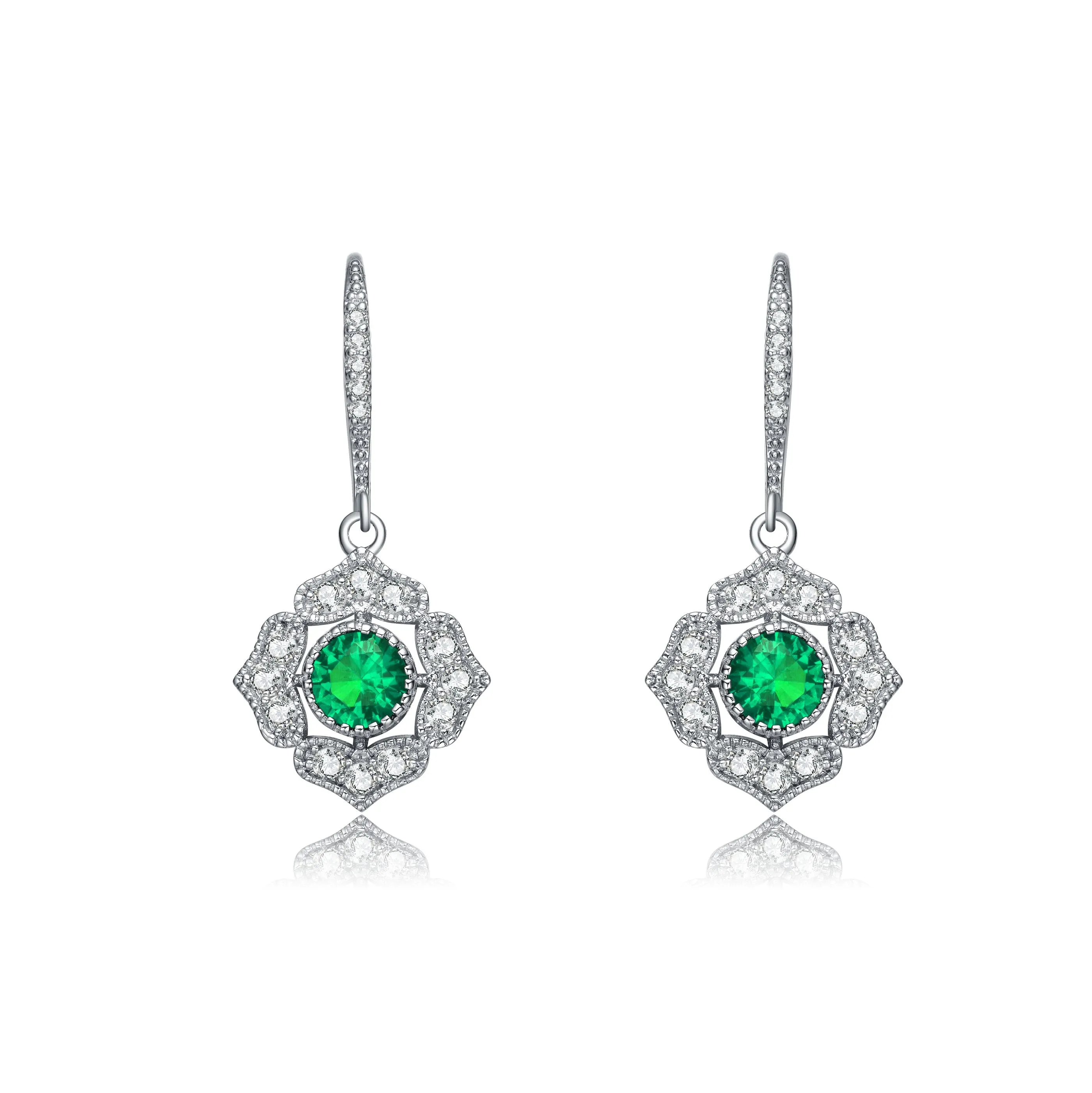 Noelle Green Petal Flower Drop Earrings