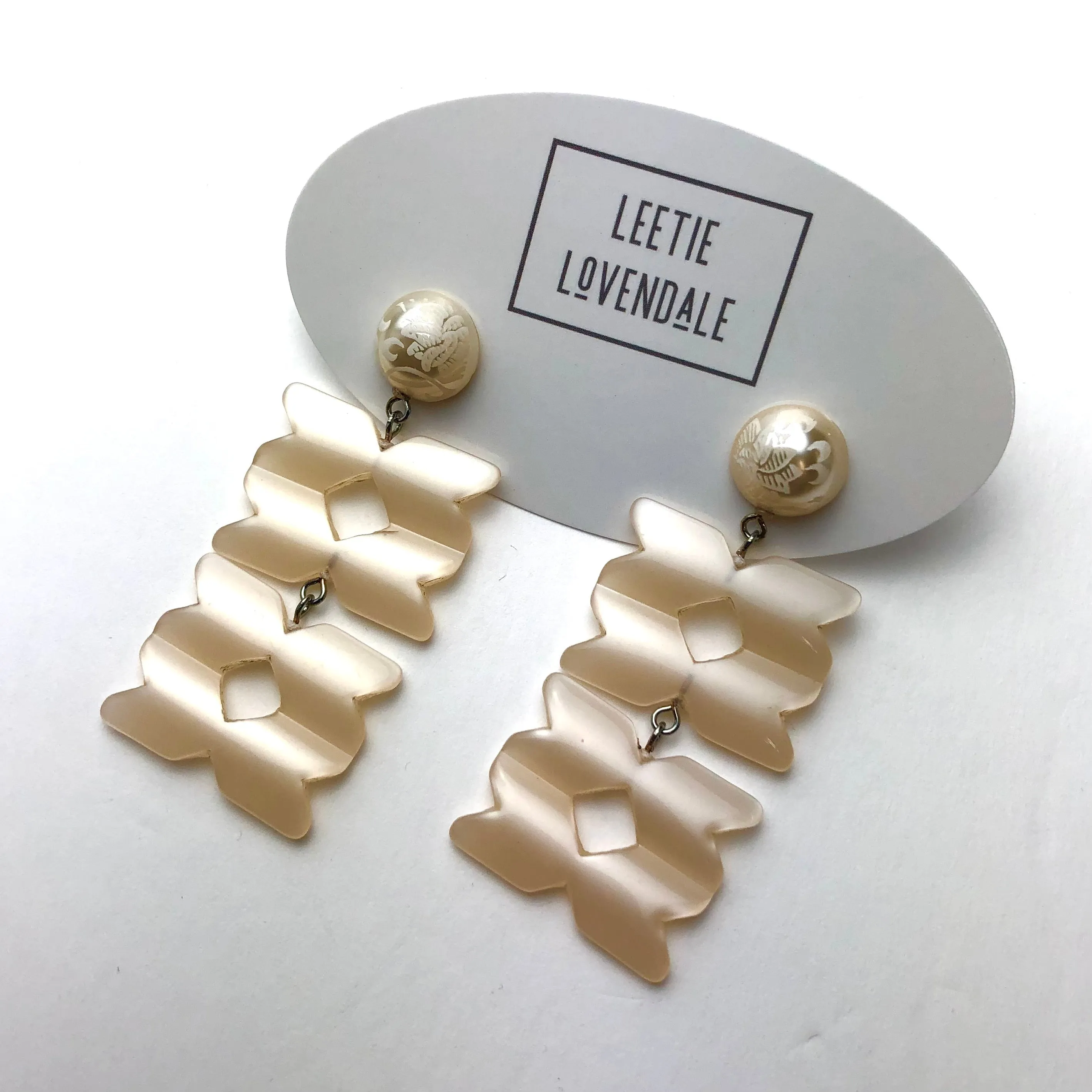 Off White Nouveau Geometric Stack Moonglow Statement Earrings