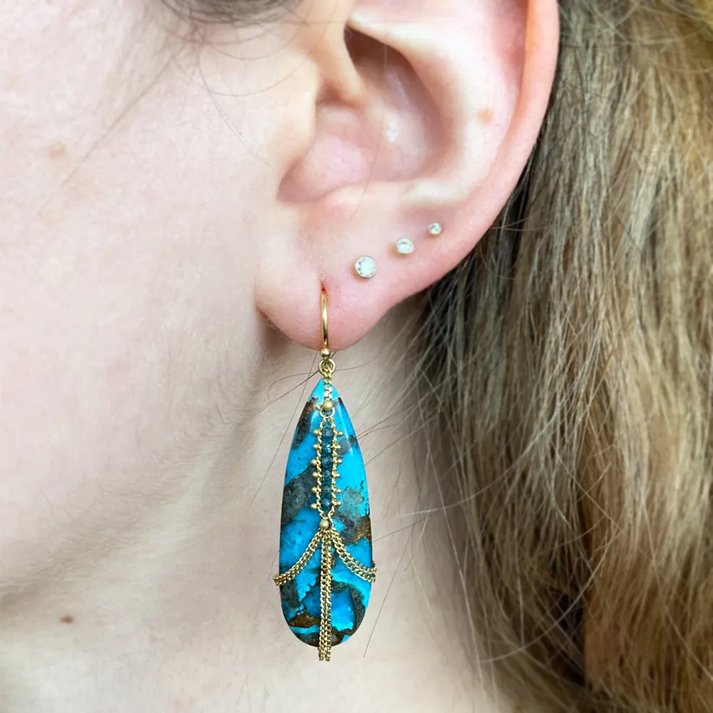 One-of-a-Kind Copper Turquoise & Blue Diamond Draped Earrings - "Narmada"