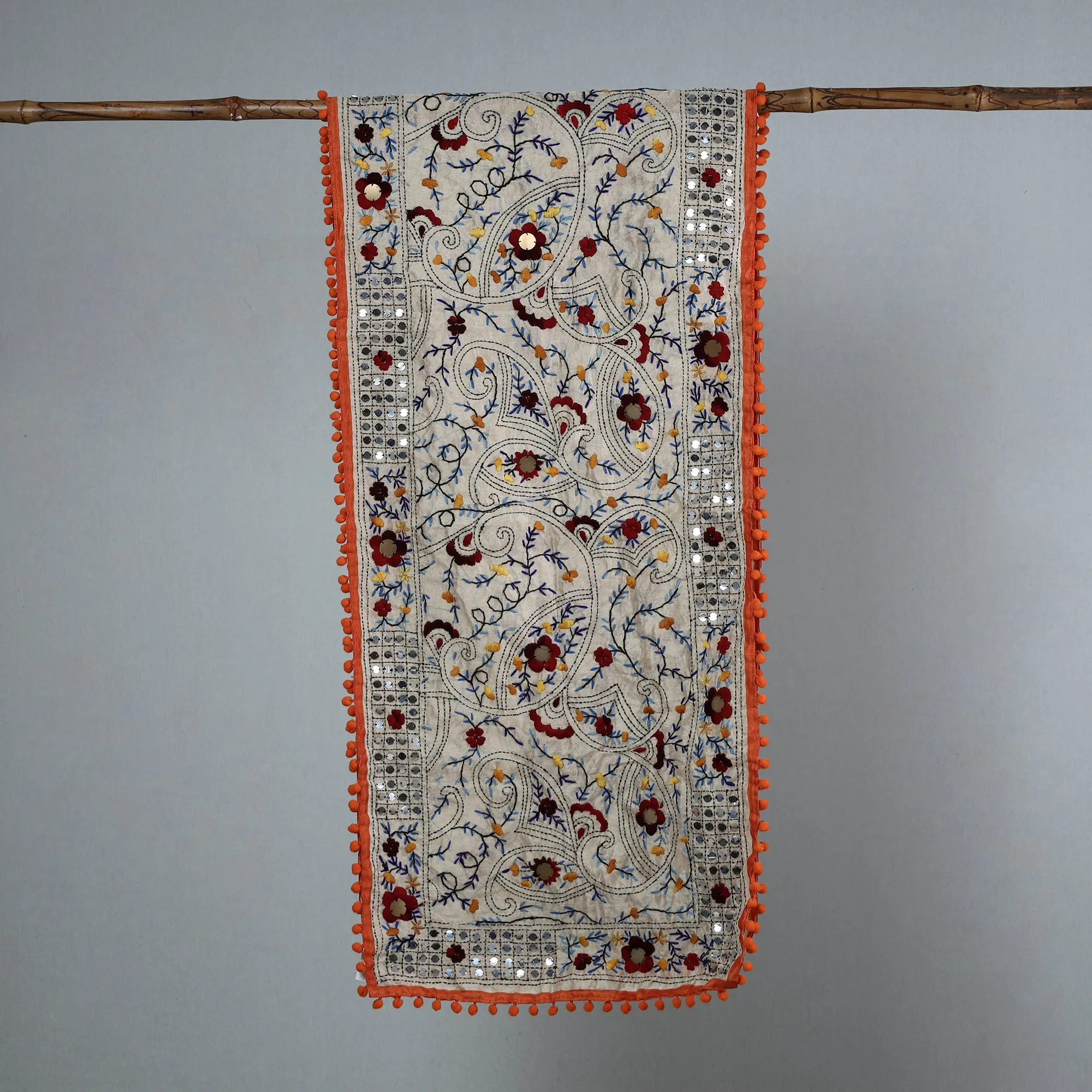 Orange - Ranihati Chanderi Silk Phulkari Embroidered Stole 96