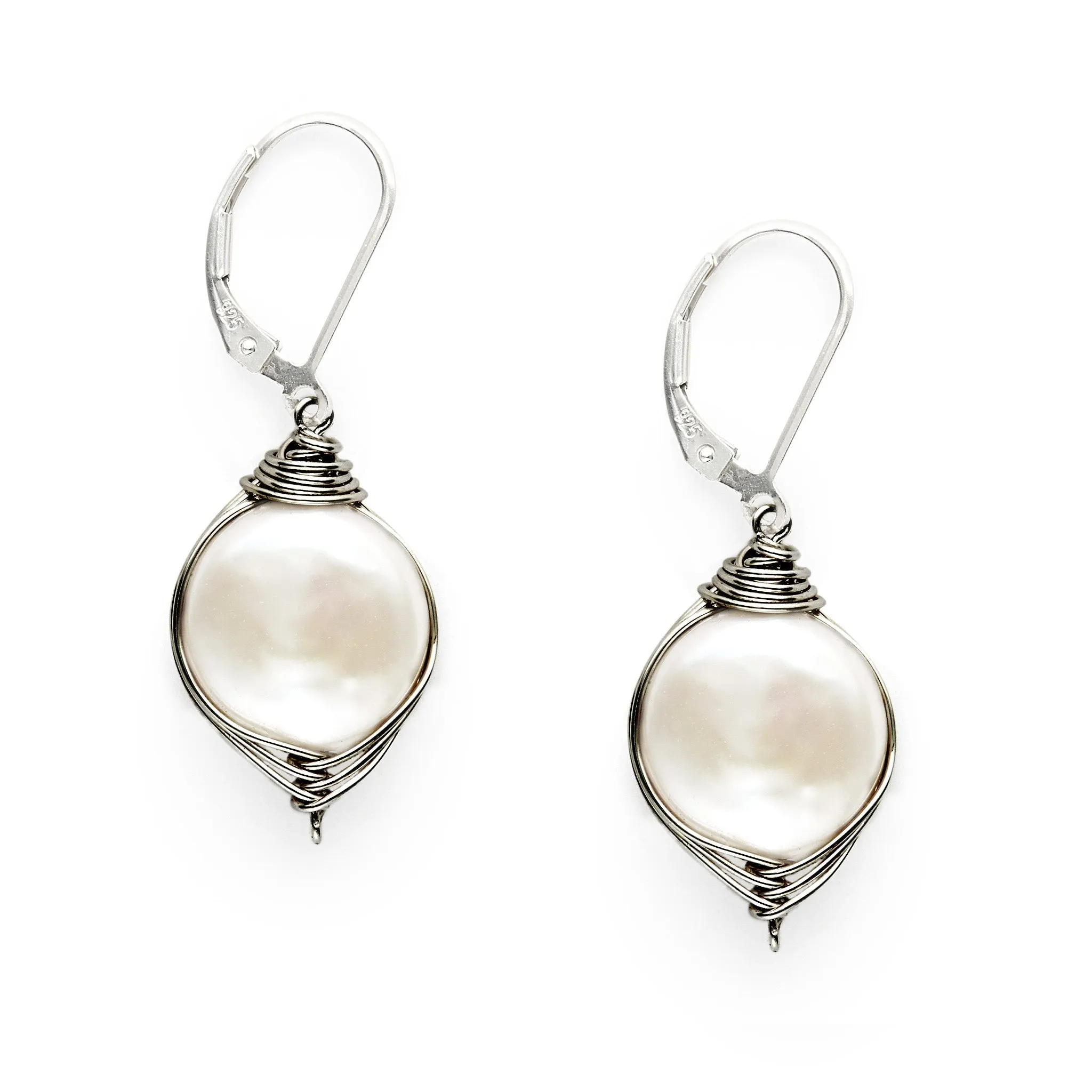 Oxidized Wrapped Pearl Earring