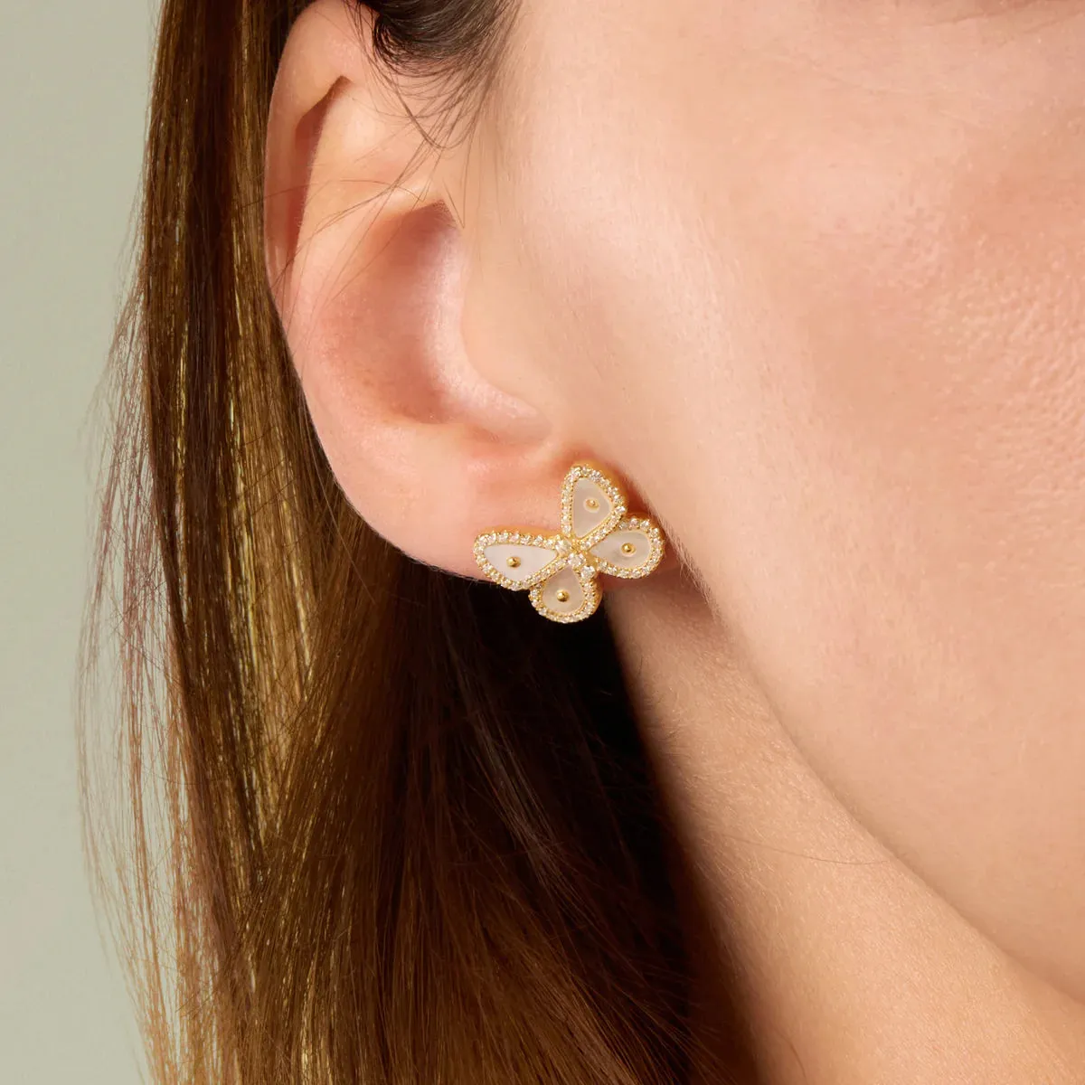 Pavé Pearl Butterfly Stud Earring