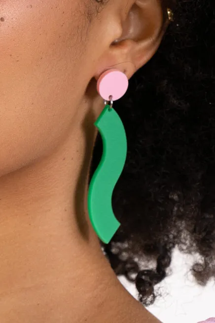 Pink & Green Wave Dangle Earrings