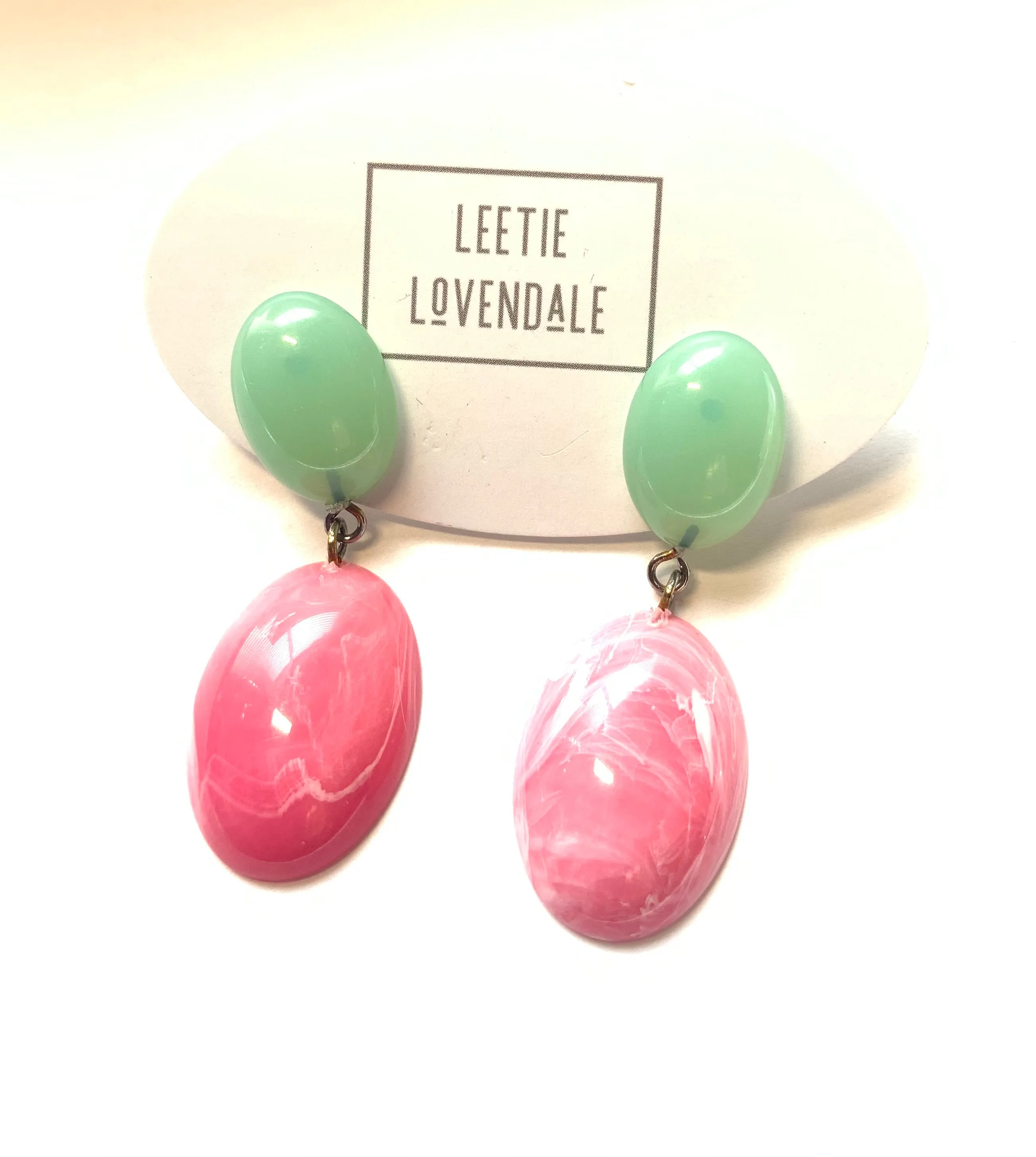 Pink Marbled & Mint Green Opal Jelly Bean Earrings