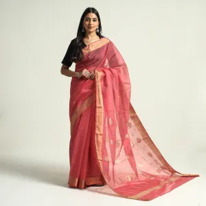 Pink - Traditional Chanderi Silk Handloom Saree with Zari Border & Buta