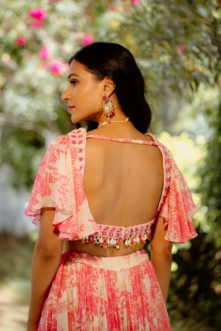 Pink Viscose Georgette Digital Printed Kalidar Lehenga Set