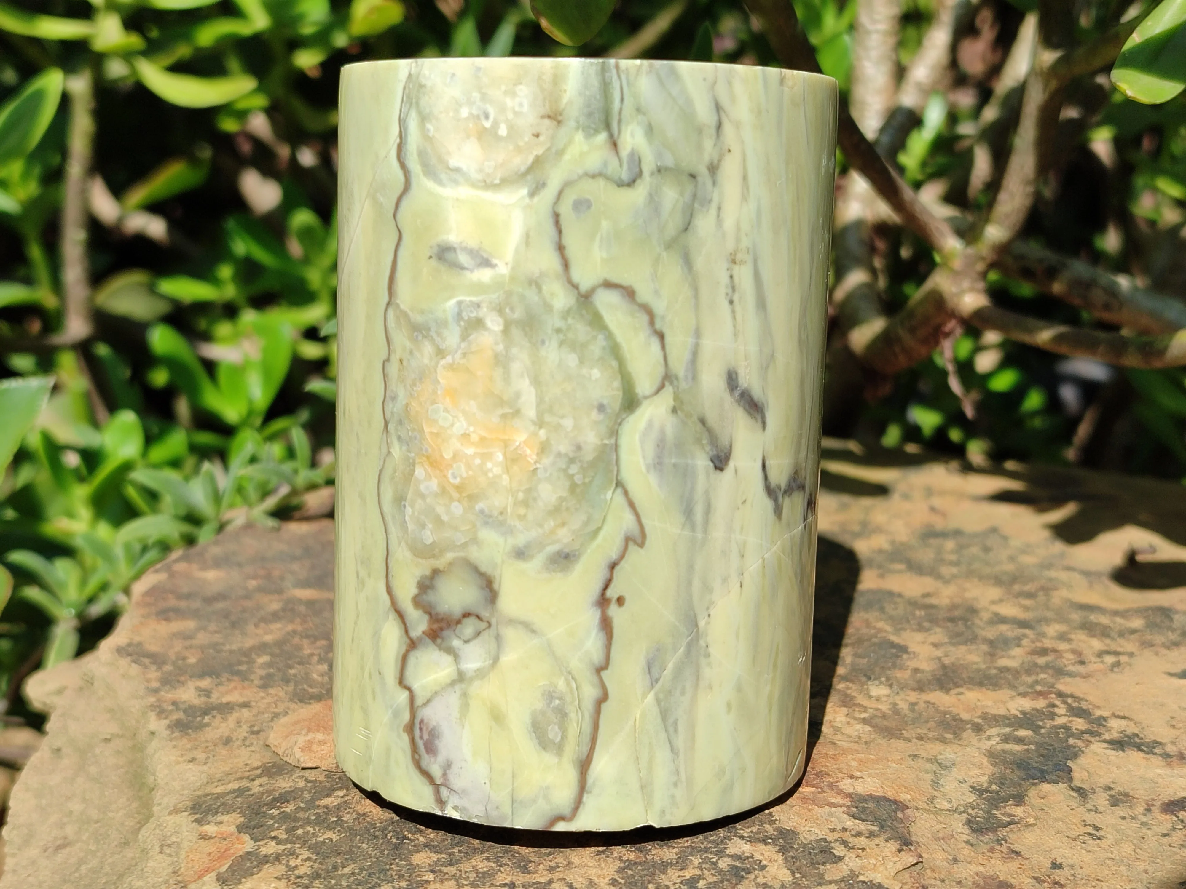 Polished Butter Jade Candle Holders x 2 From South Africa