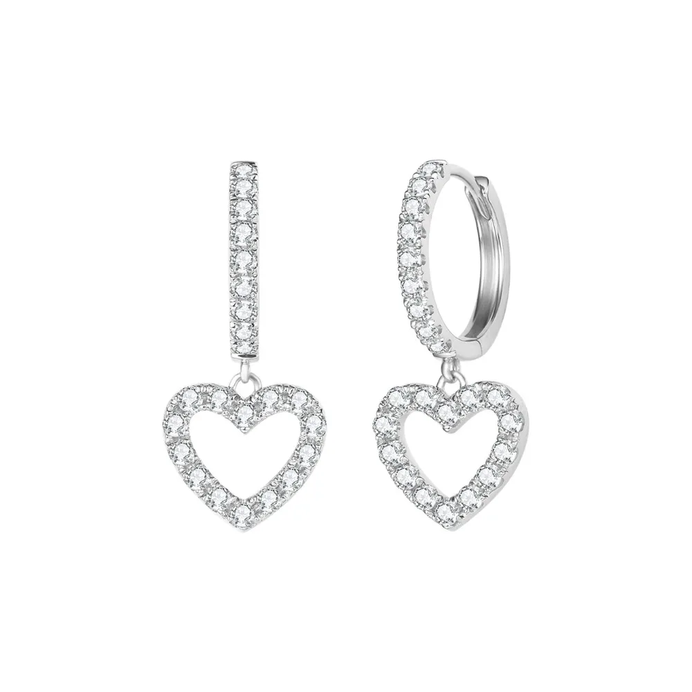 "Estella" Diamond Heart Dangling 14K Gold Hoops