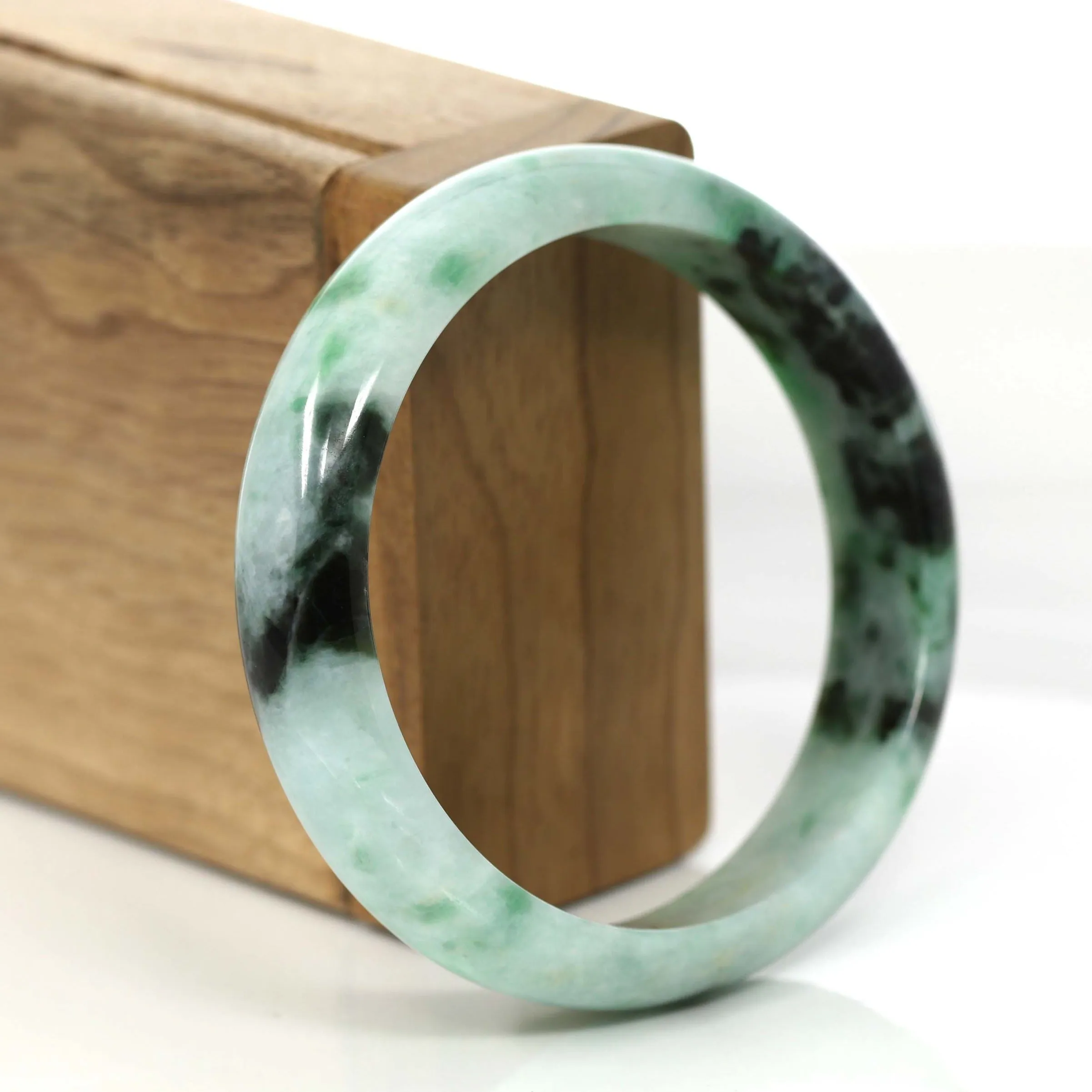 "Princess Half Round" Forest Green Jadeite Jade Bangle Bracelet (57.90 mm) #675