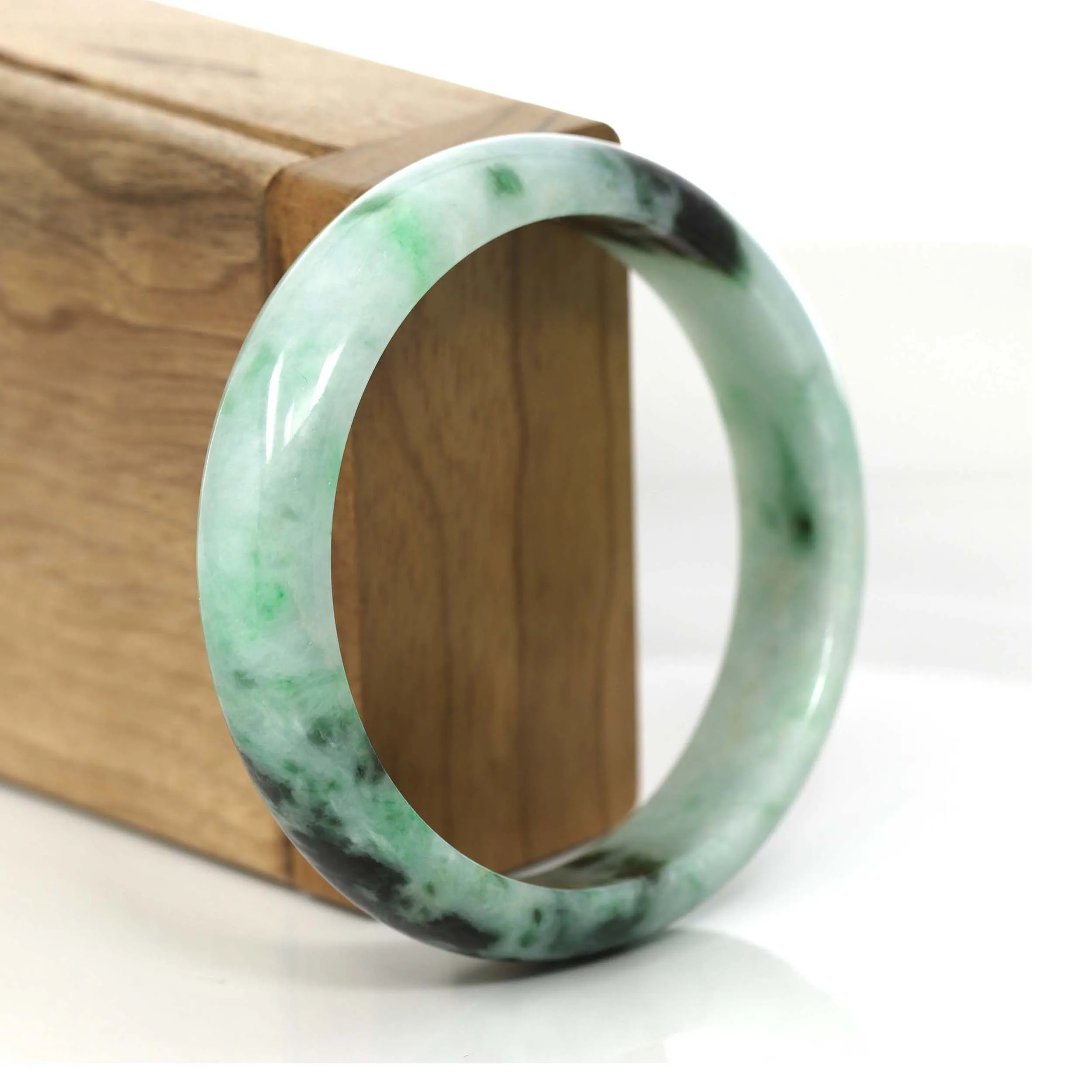 "Princess Half Round" Forest Green Jadeite Jade Bangle Bracelet (57.90 mm) #675