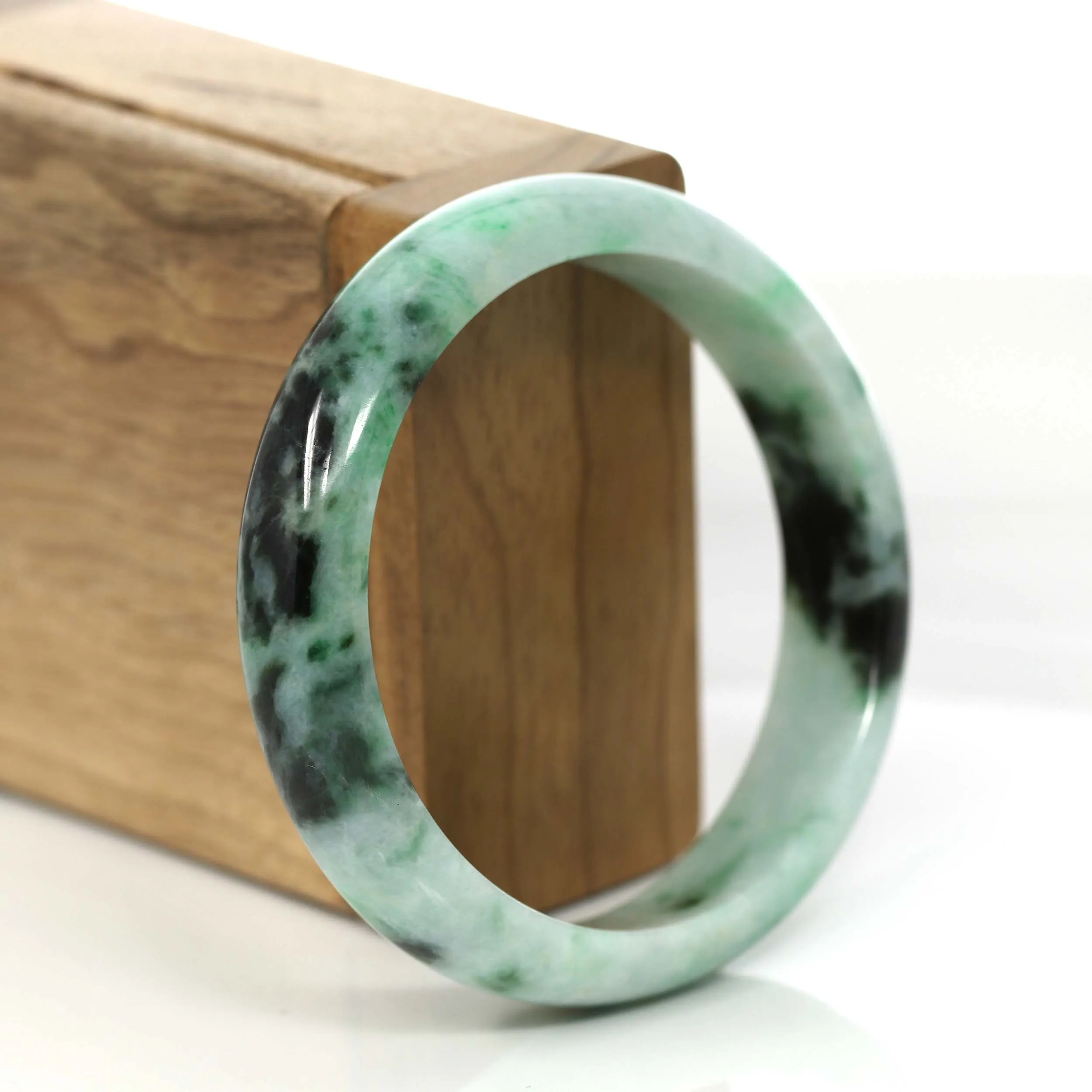 "Princess Half Round" Forest Green Jadeite Jade Bangle Bracelet (57.90 mm) #675