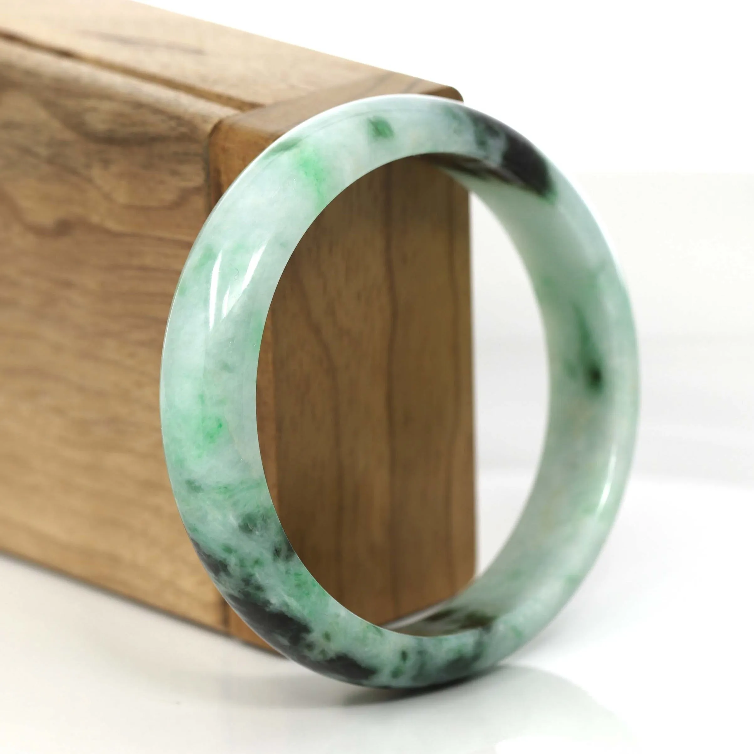 "Princess Half Round" Forest Green Jadeite Jade Bangle Bracelet (57.90 mm) #675