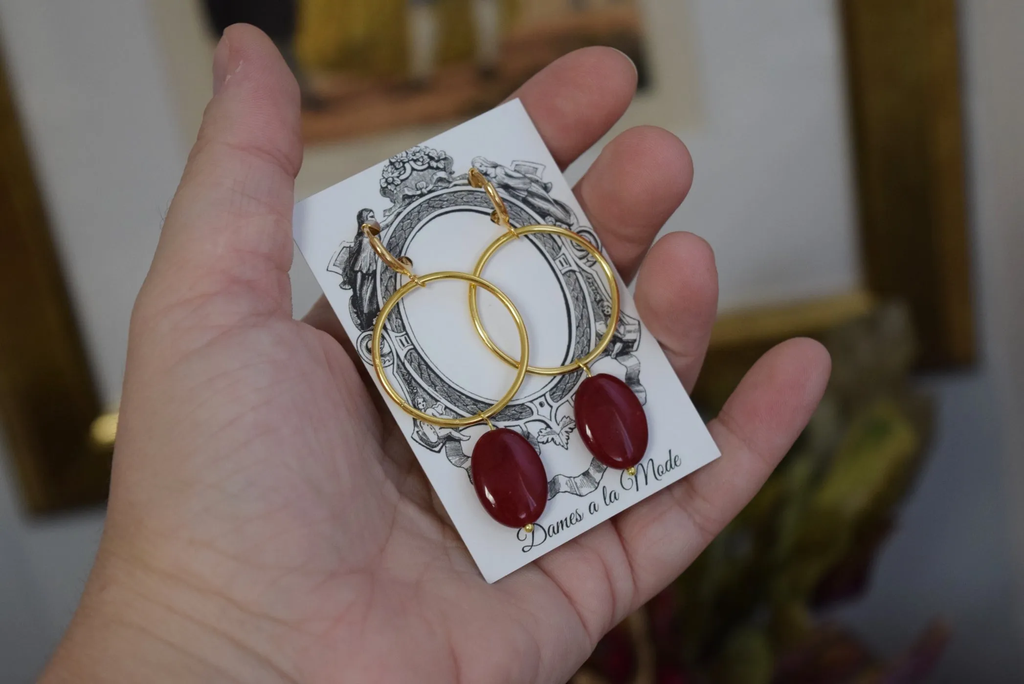 Red Carnelian and Huge Hoop Earrings