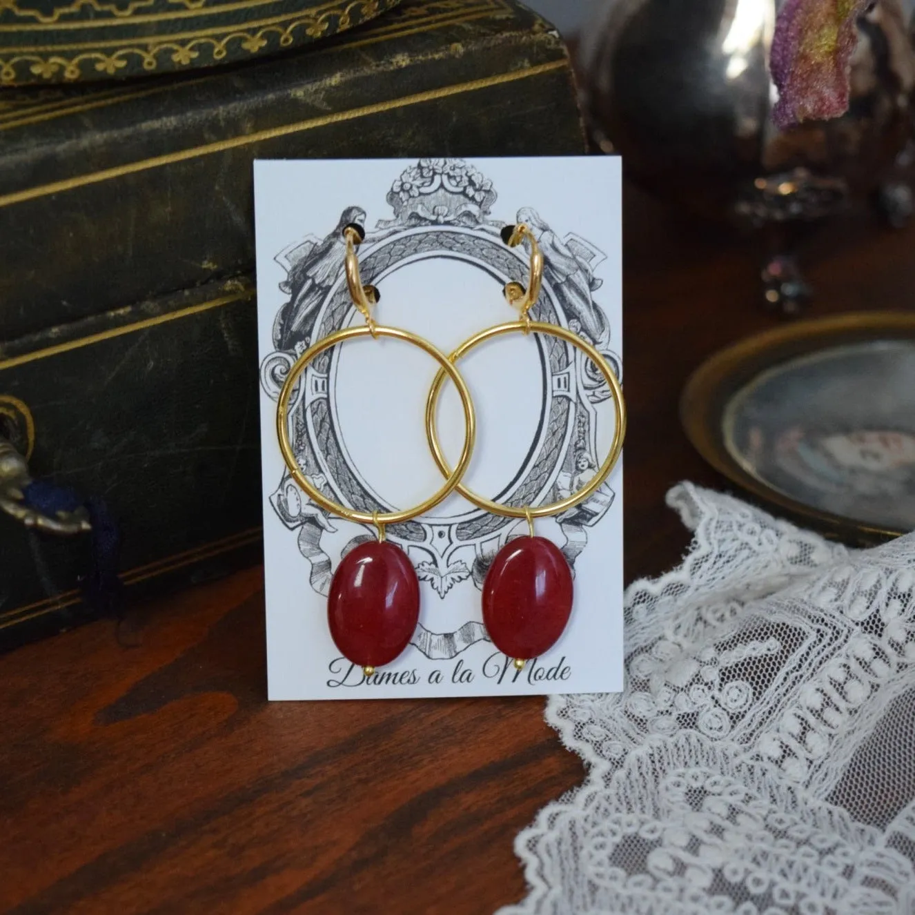 Red Carnelian and Huge Hoop Earrings